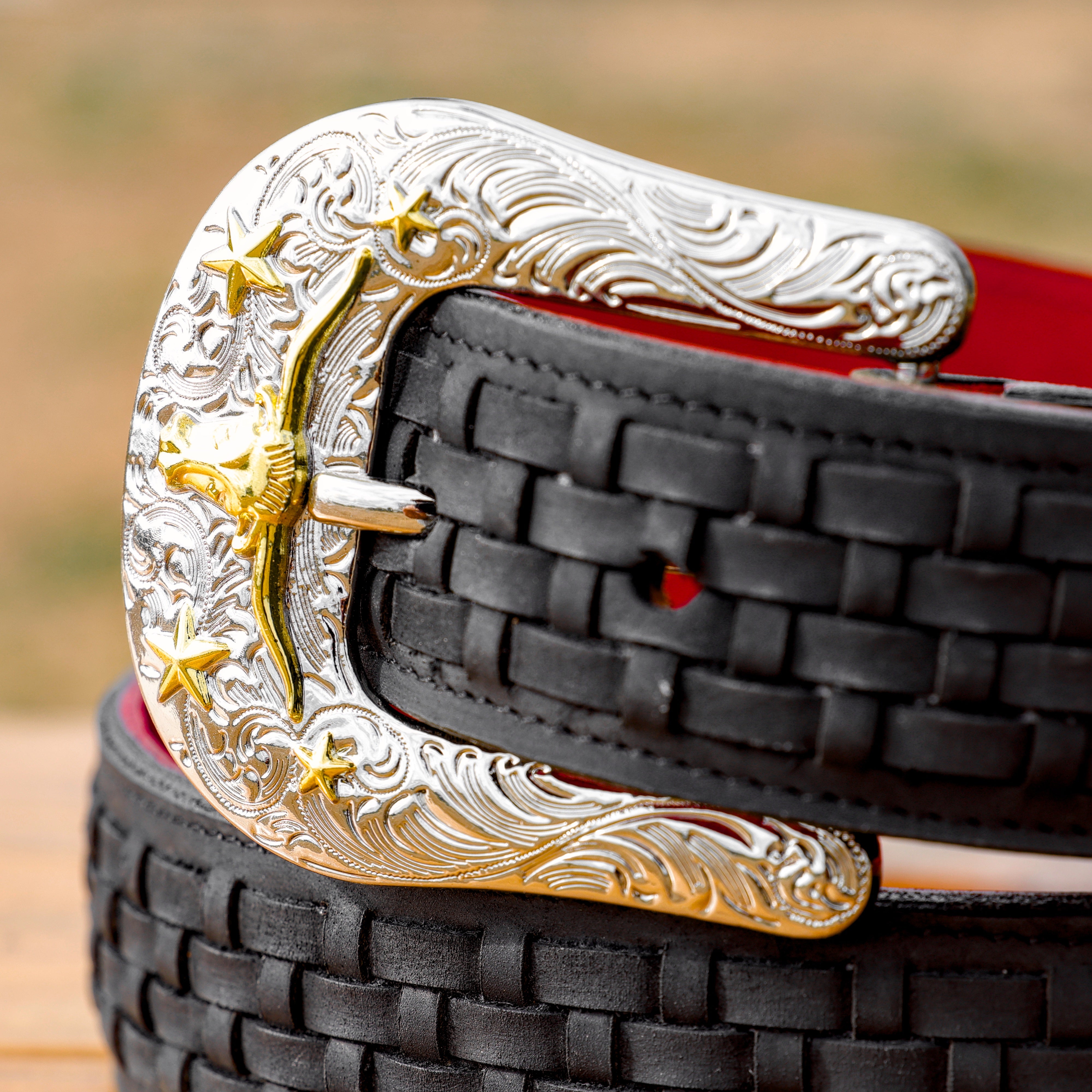 Black Basketweave Leather Belt