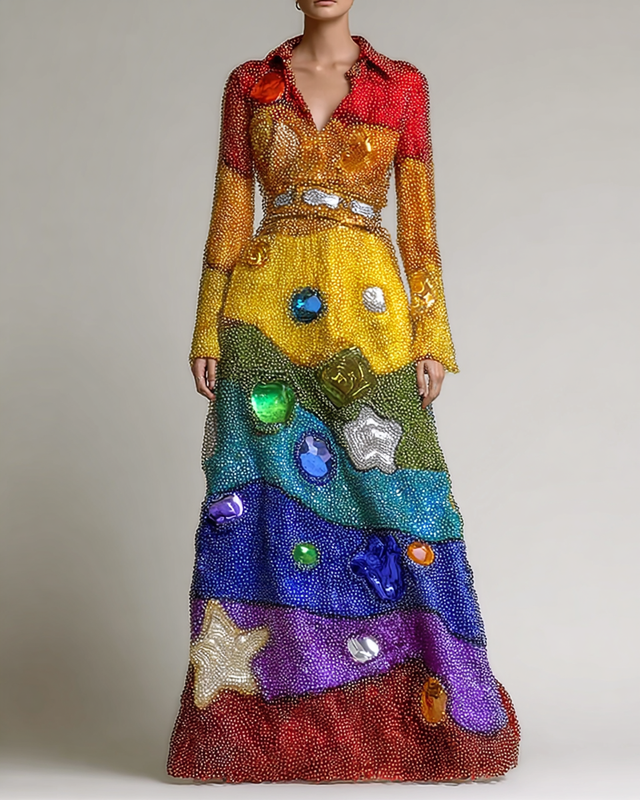 Women's Vibrant Summer Rainbow-Colored Dress 9695