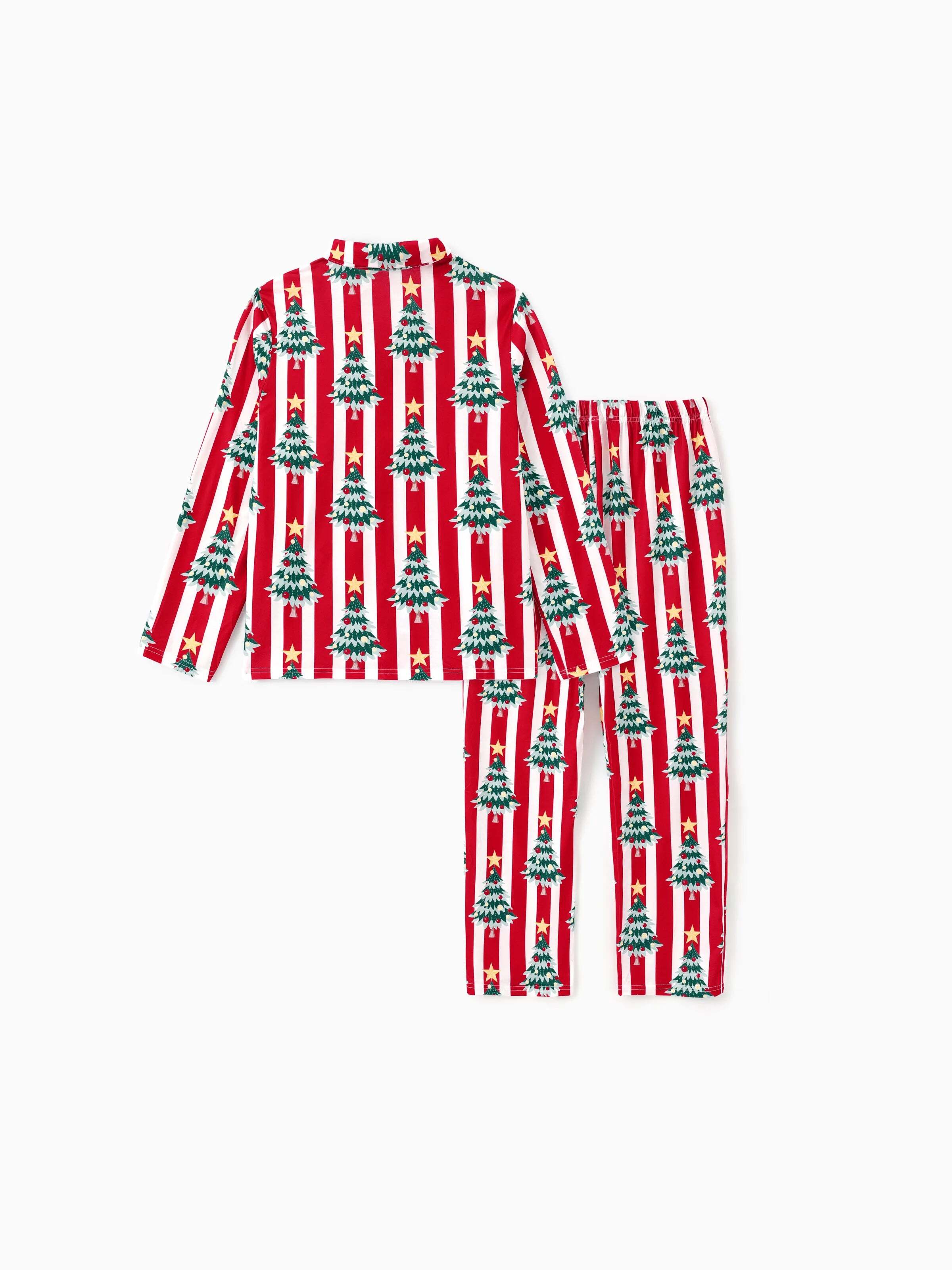 Christmas Family Matching Trees Print Stripes Long-sleeve Pajamas Sets with Christmas Socks Red