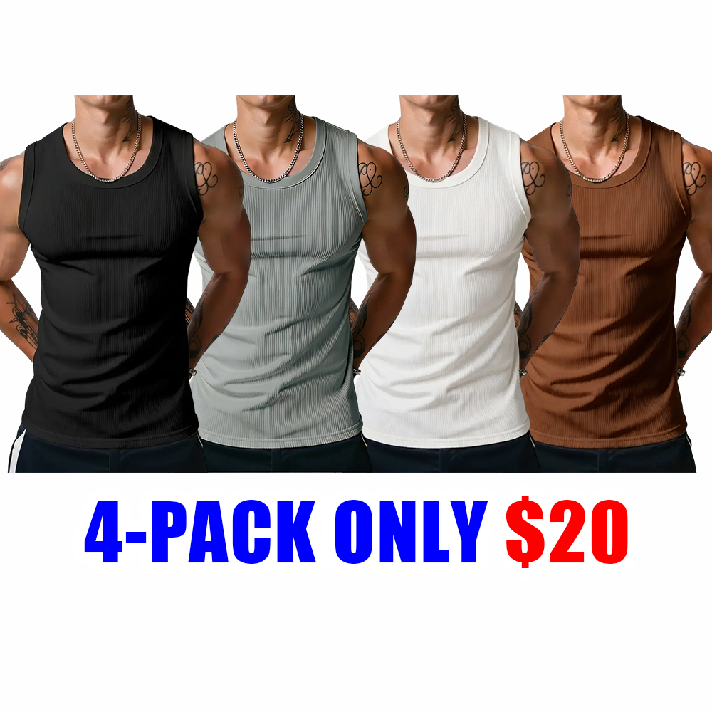 Men’s Wide Strap Ribbed Tank Top, High Stretch Breathable Muscle Tank, Heavyweight Drapey Fit Gym & Casual Sleeveless Shirt