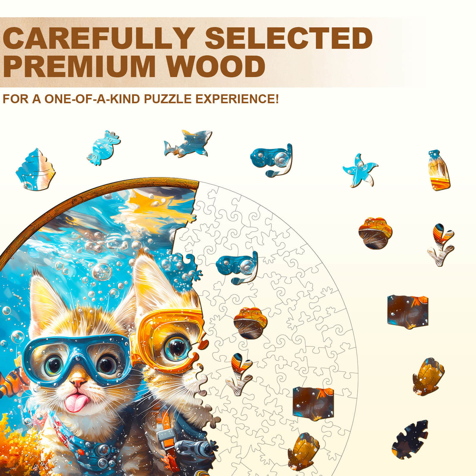 Diving cats Wooden Jigsaw Puzzle