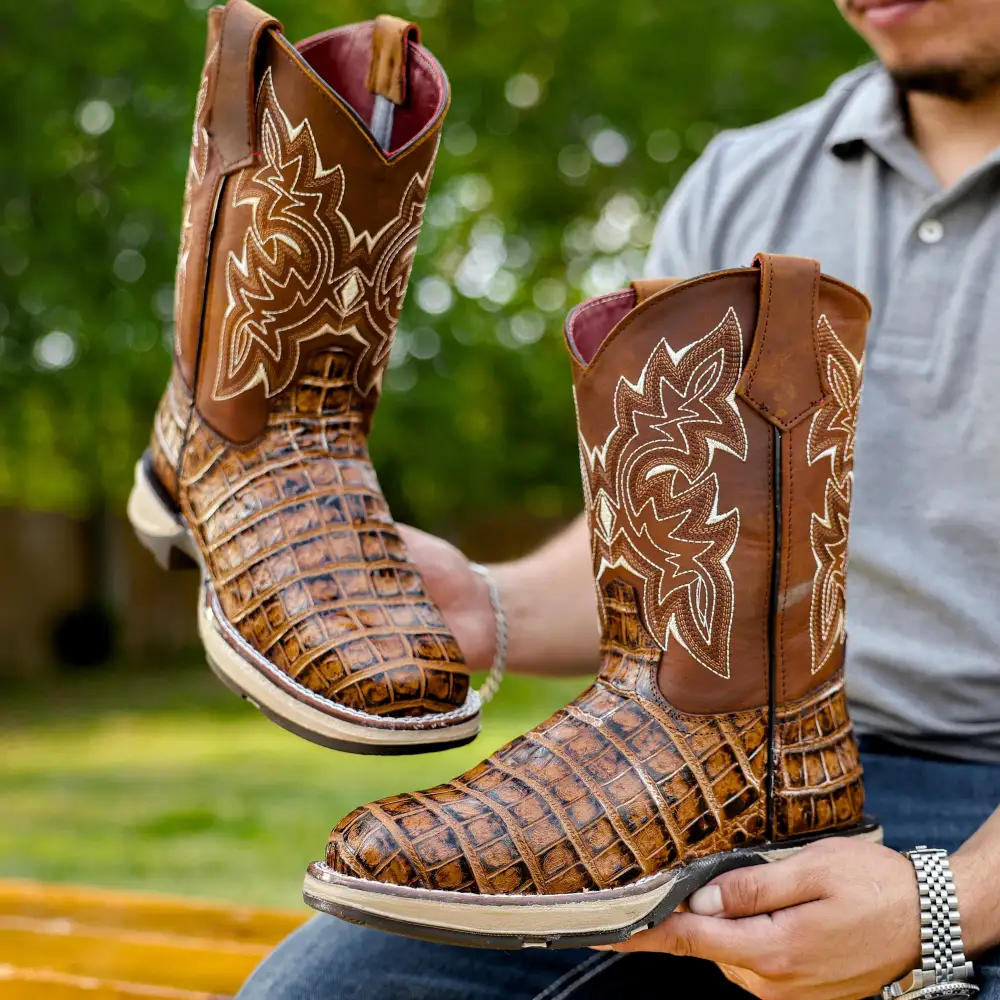 Honey Caiman Belly Leather Boots With 3D Lightweight Sole - Composite Toe