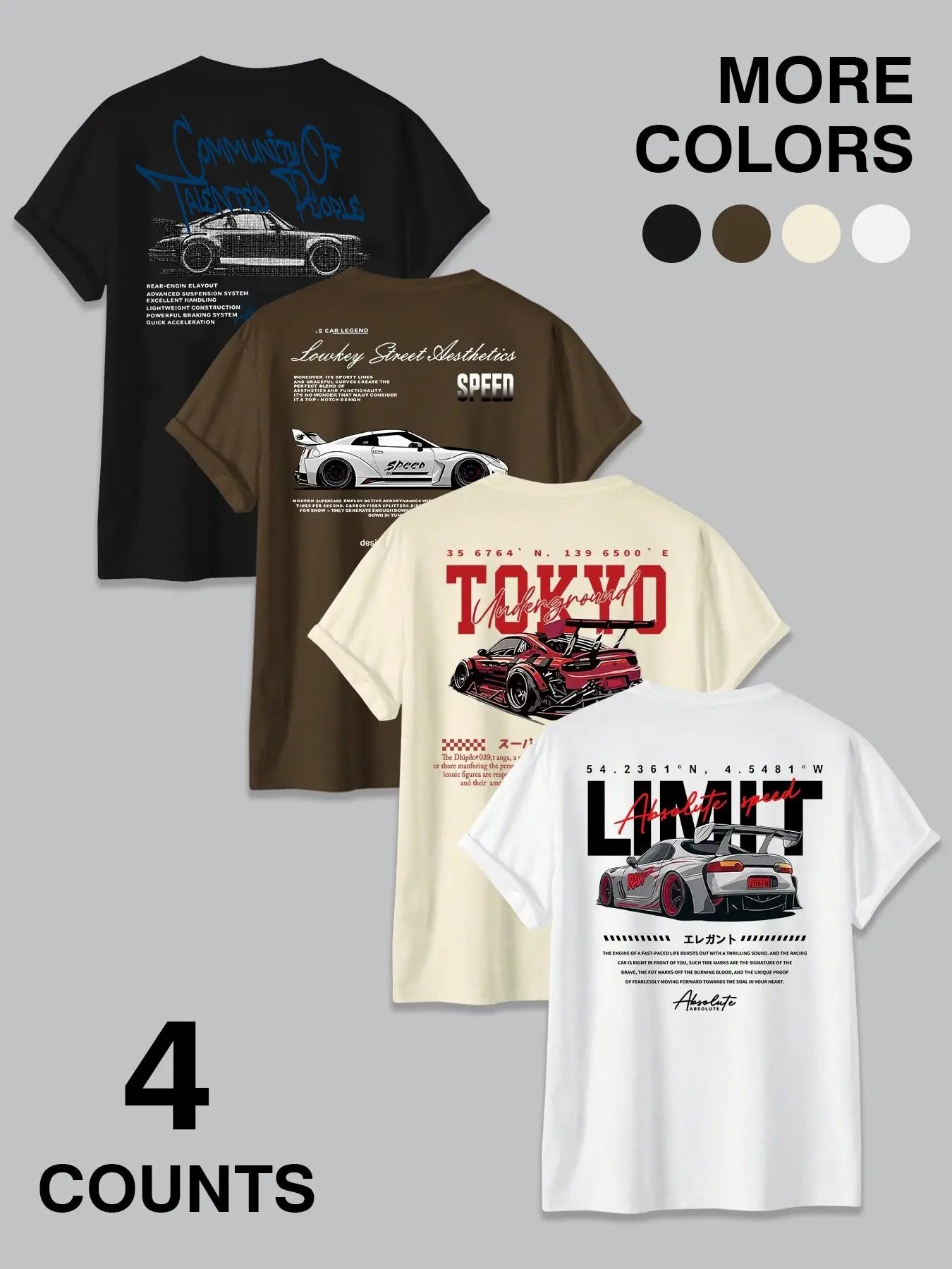 Car & Tokyo Street Aesthetic Graphic T-Shirts | Racing Streetwear Casual Tees Set