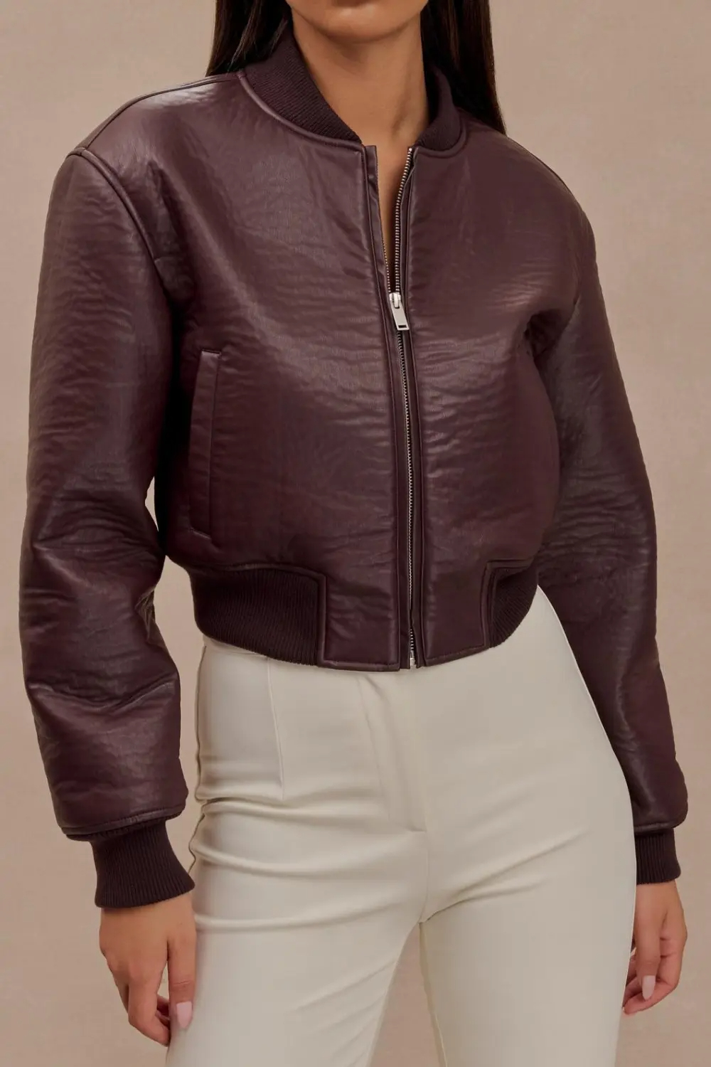 Faux Leather Bomber Jacket