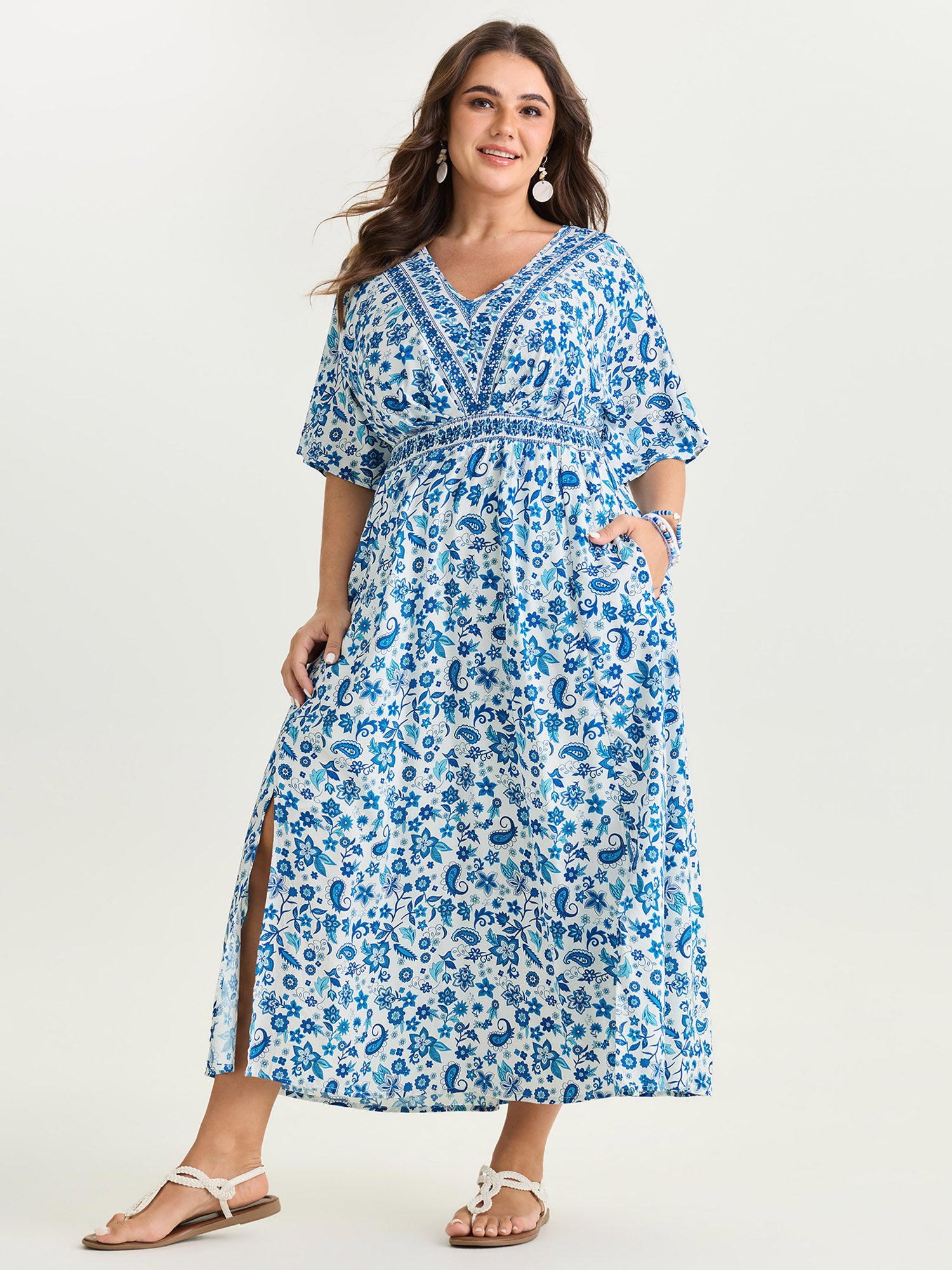 Paisley Floral Print Split Hem Maxi Dress
