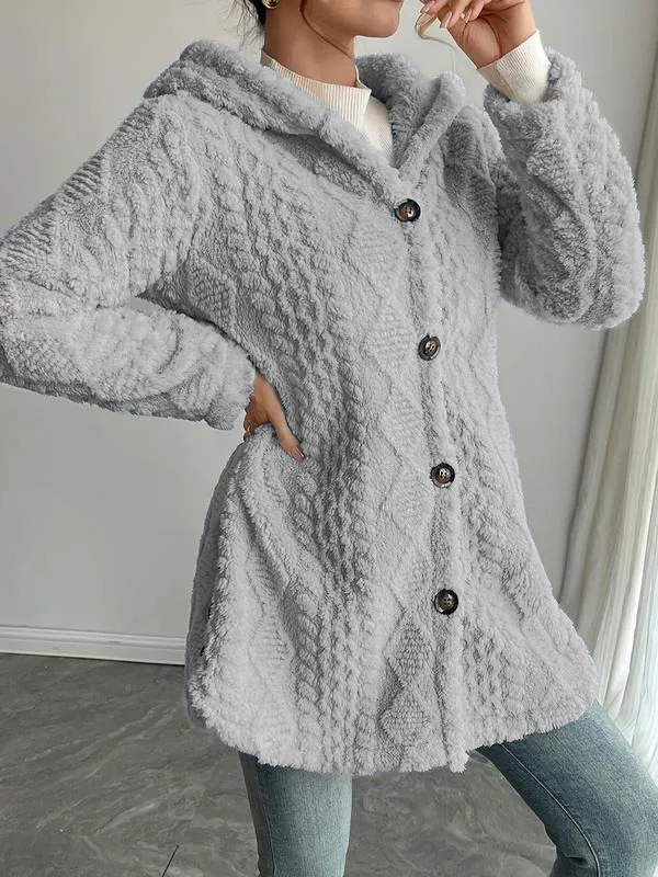 Women's Solid Color Fuzzy Hooded Jacket