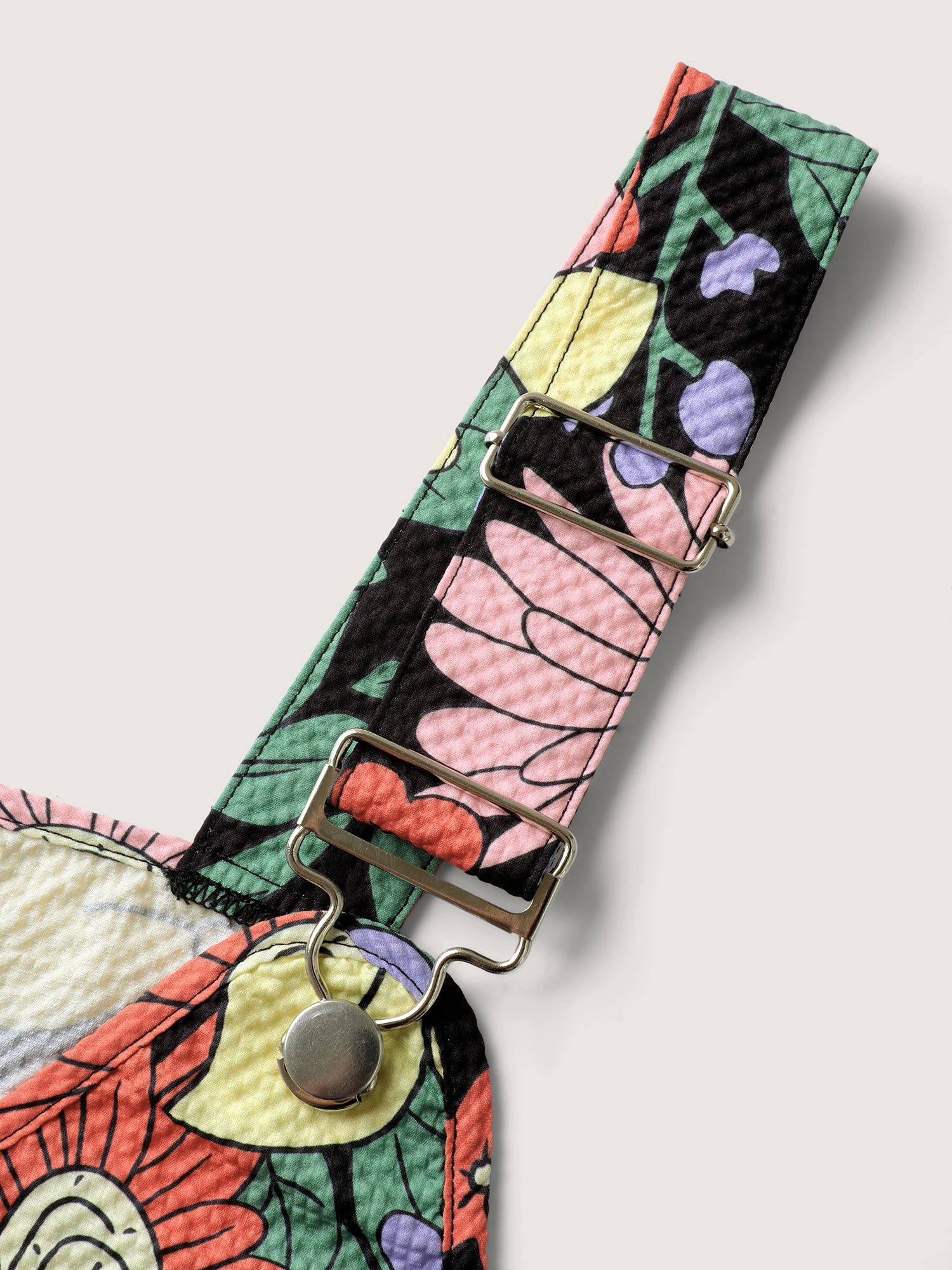 Floral Print Textured Overall Straps Dress