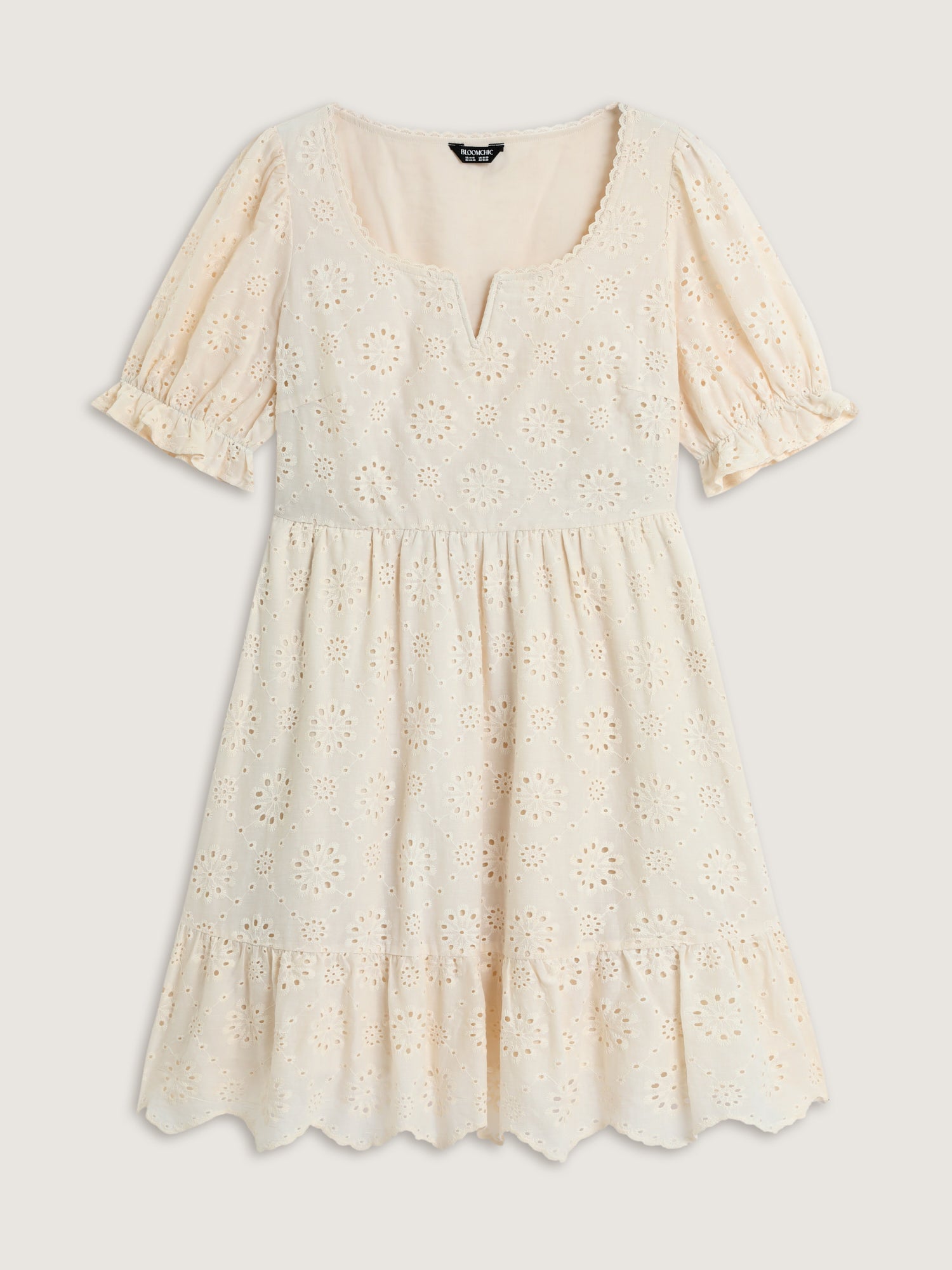 Embroidered Notched Collar Mini Dress