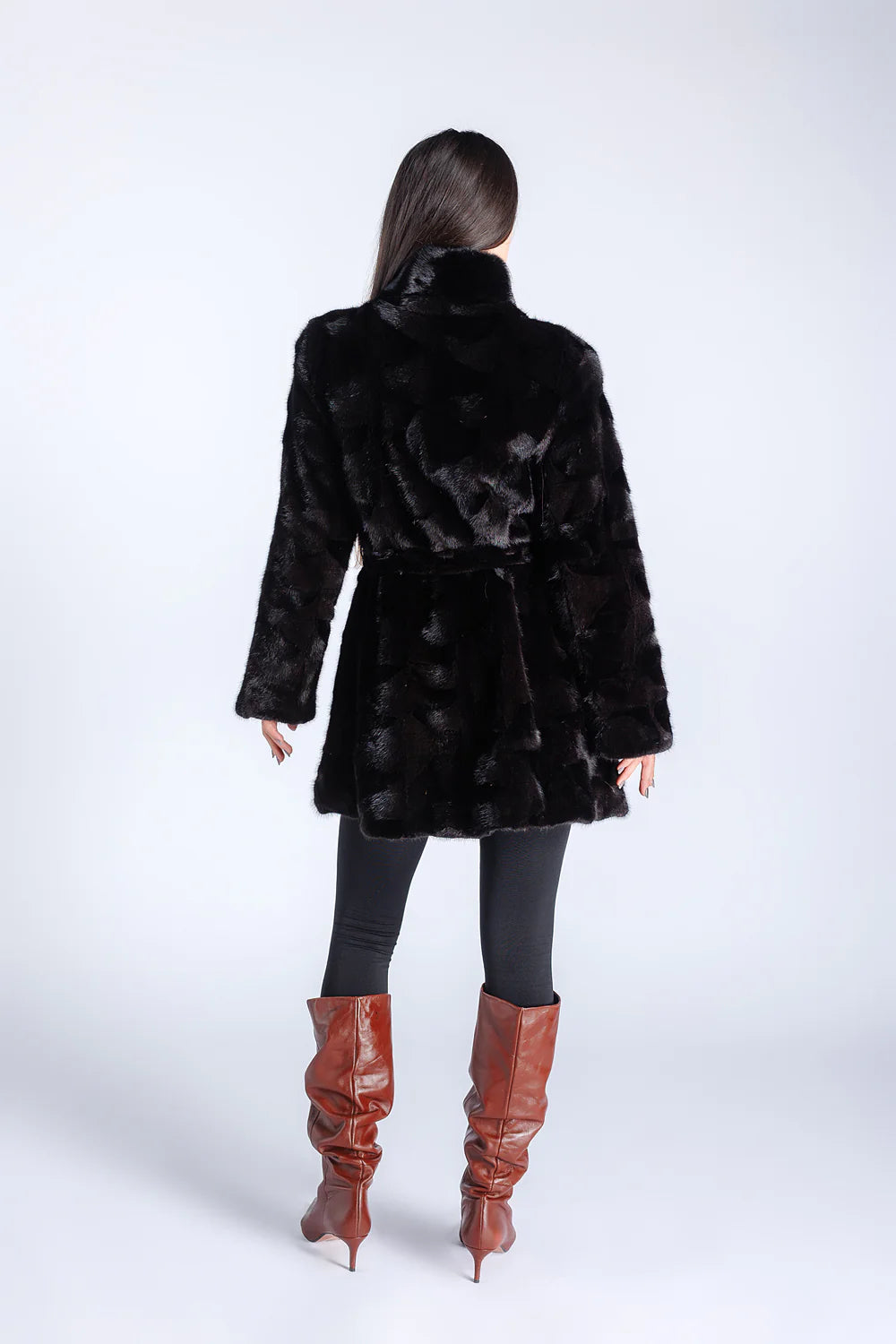 Haină din Blană Naturală de Vizon, Cordon din Blană, Femei, Sable 187