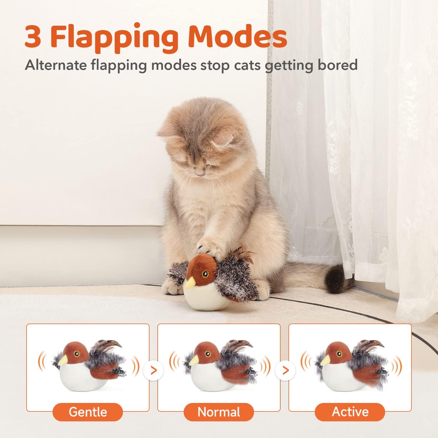 Cat Toys Interactive Electric Flapping Bird with Squeak