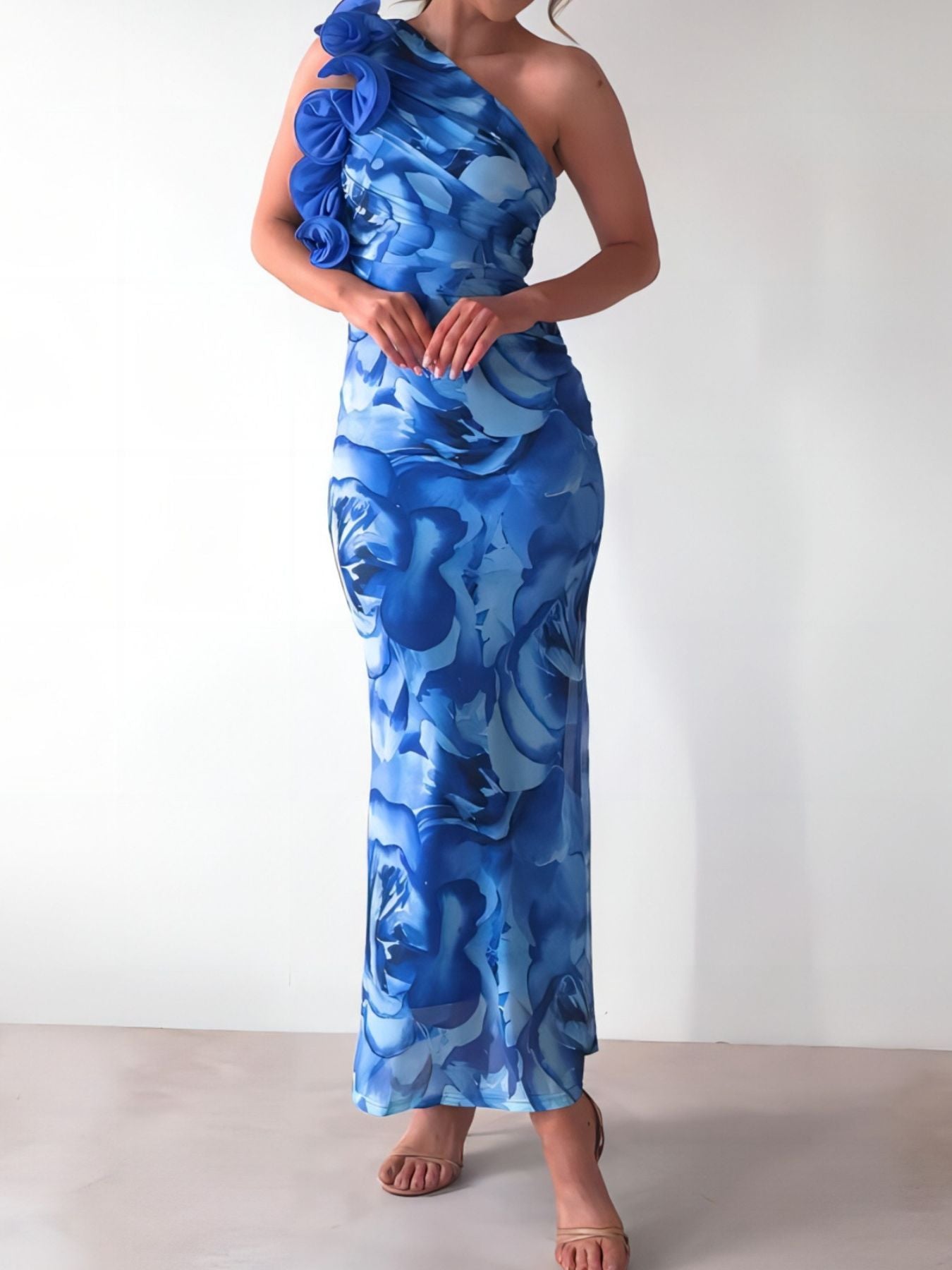Floral Print One-Shoulder Maxi Dress