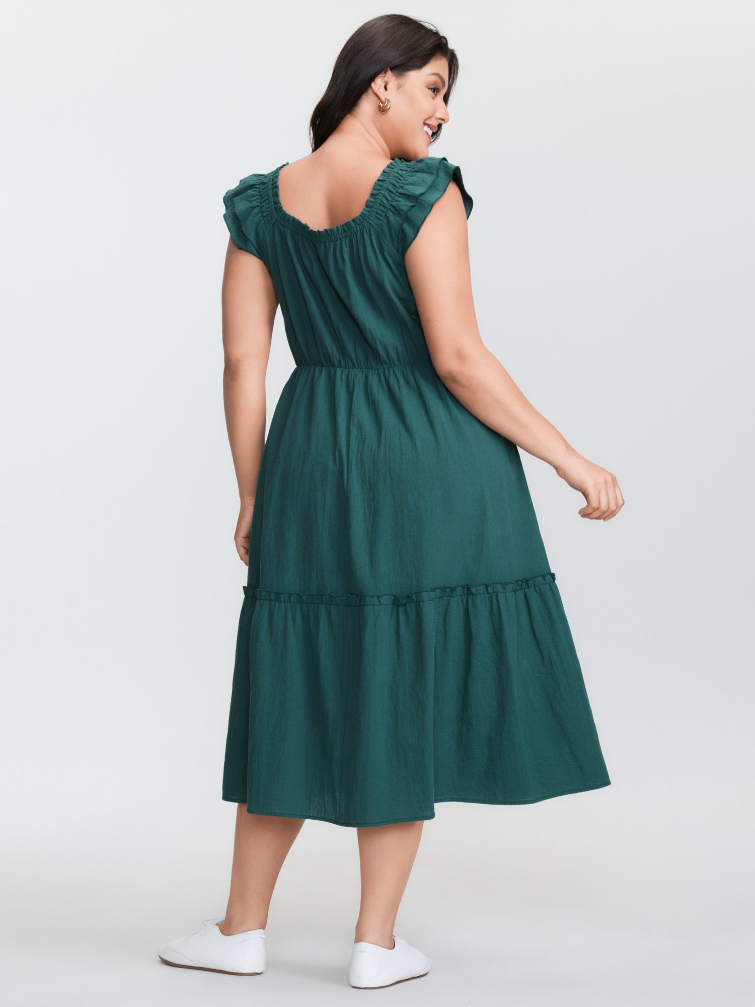 Pure Cotton Shirred Bodice Midi Dress