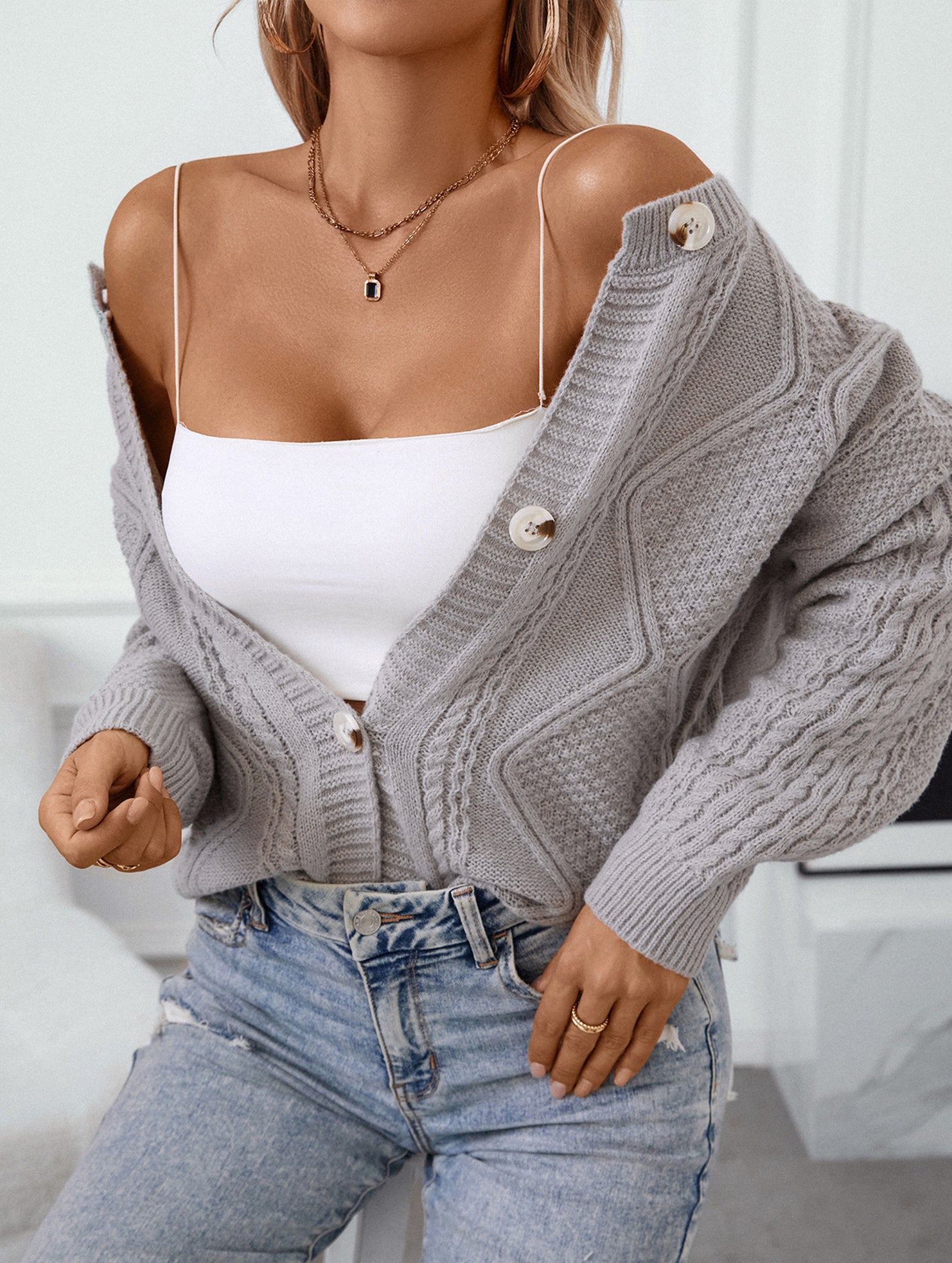 Vintage Button Knit Cardigan Long Sleeve_CWOSWL09269