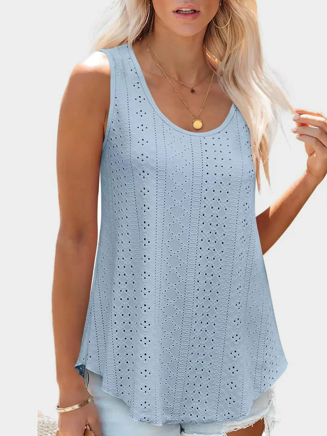 Eyelet Round Neck Tank (multiple color options)