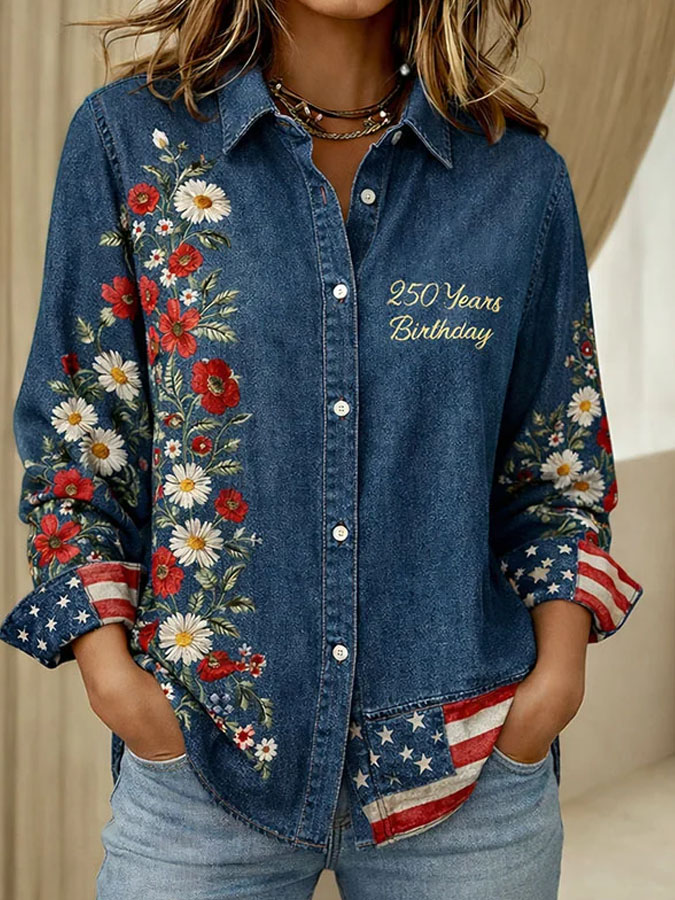 Women's 250th Anniversary American Art Print Casual Long-Sleeve Shirt