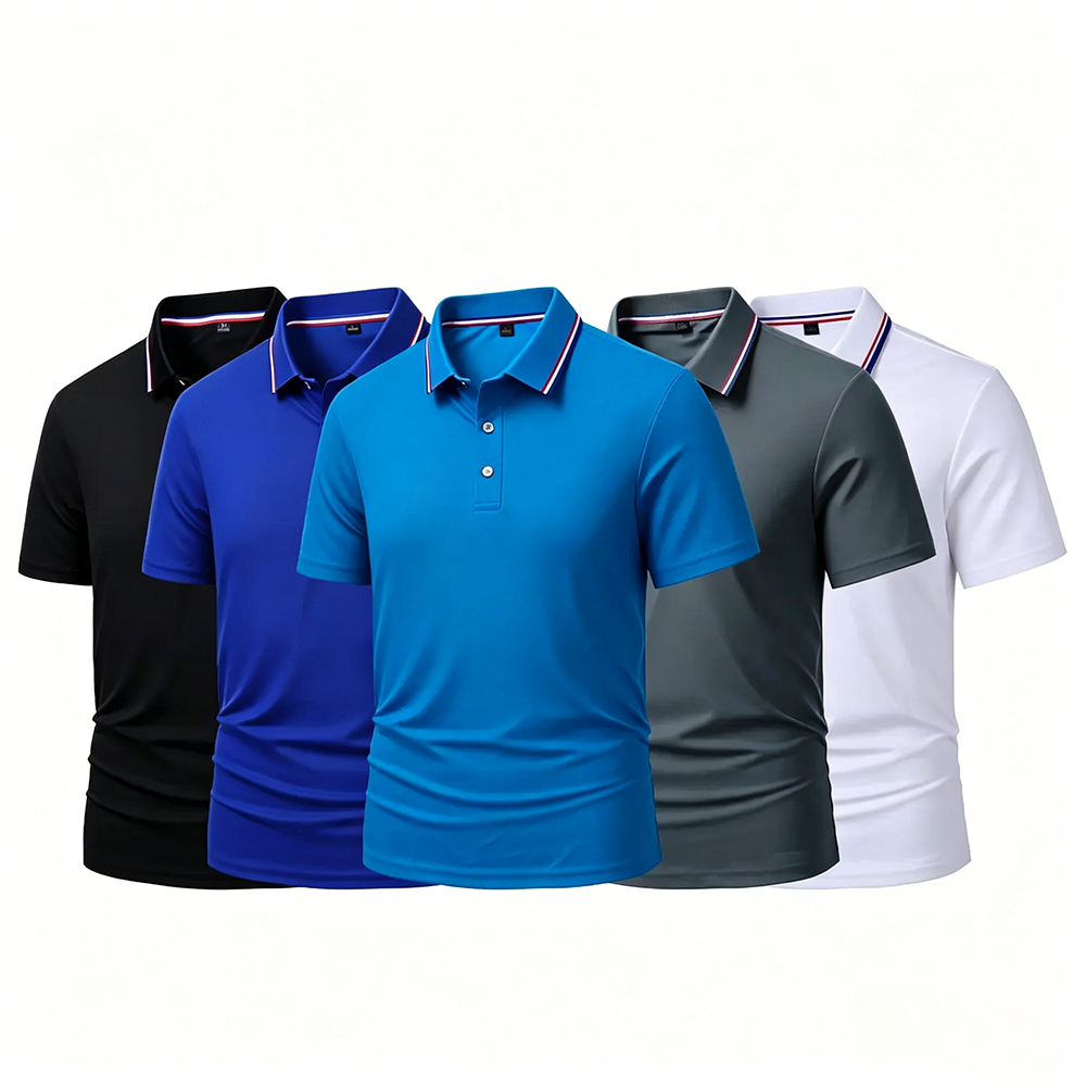 Men's Quick Dry Color Block Striped Polo Shirt