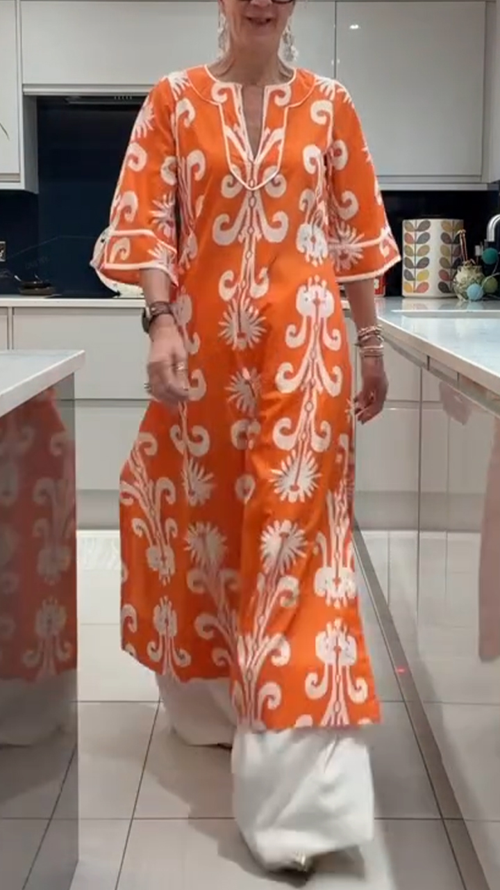 Women Round Neck Printed Loose Casual Dress