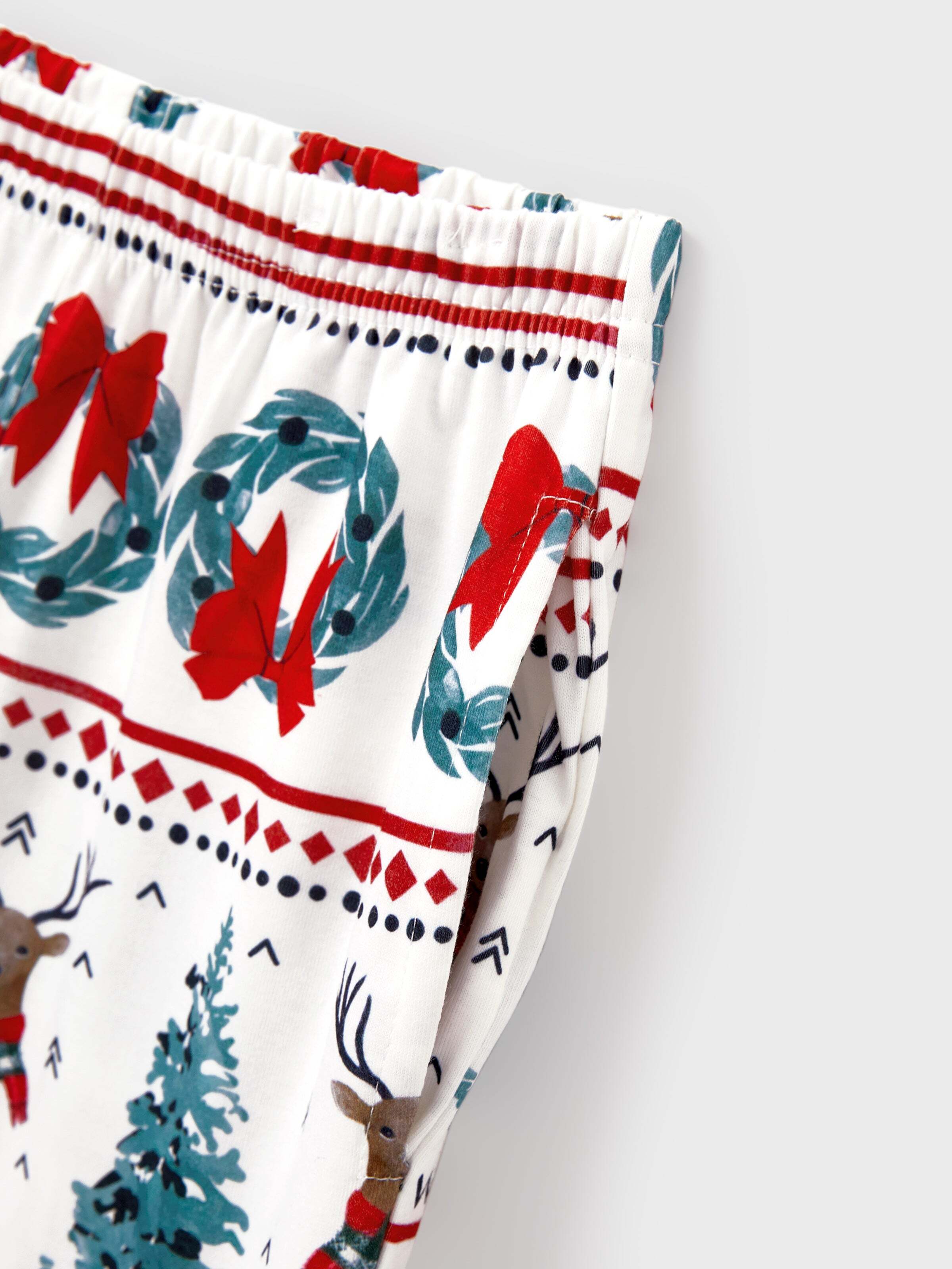 Christmas Matching Family Pajamas Set Christmas Elk and Bell Print Striped PJS with Christmas Socks White