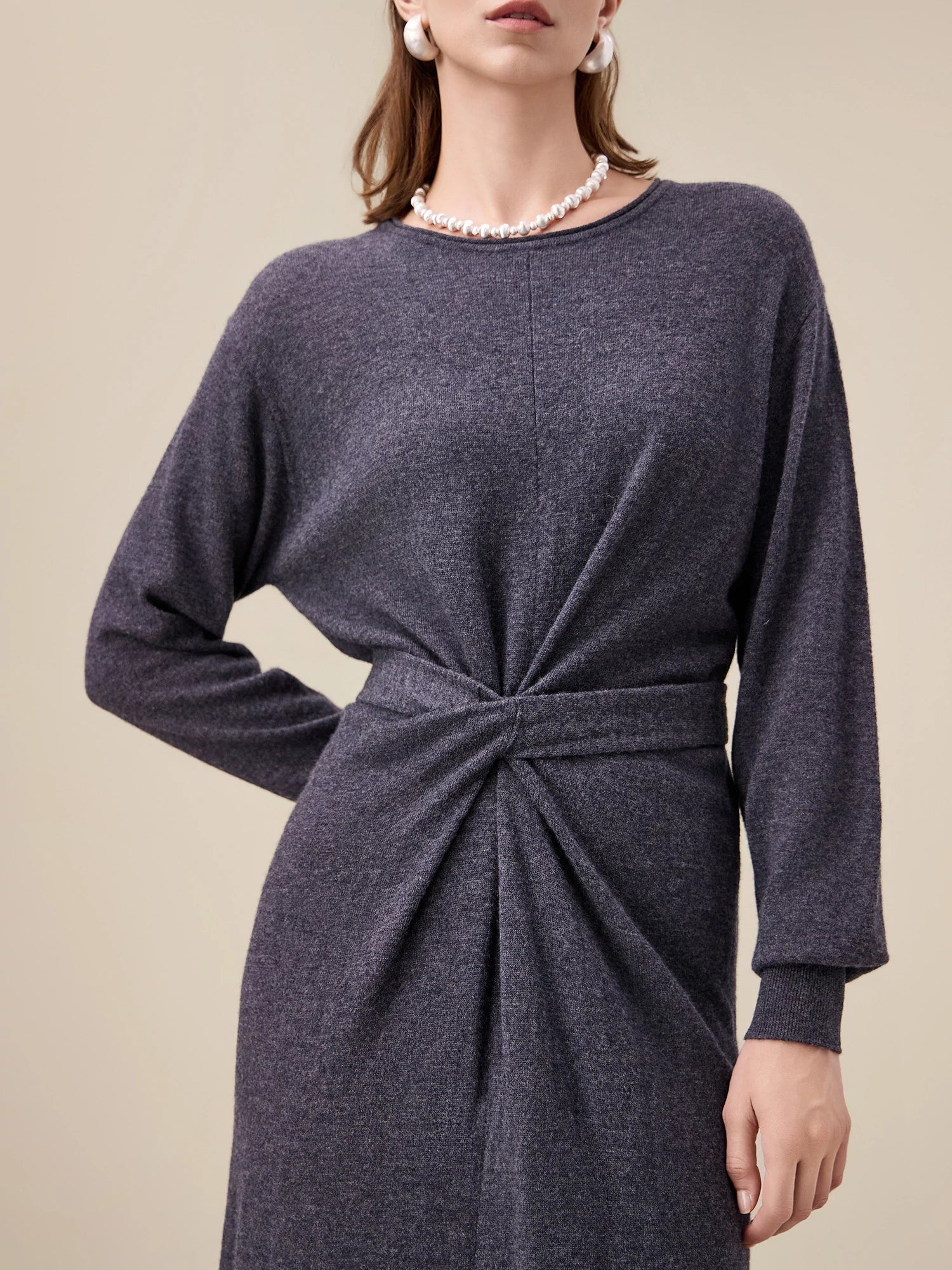 100% Wool Round Neck Knitted Dress