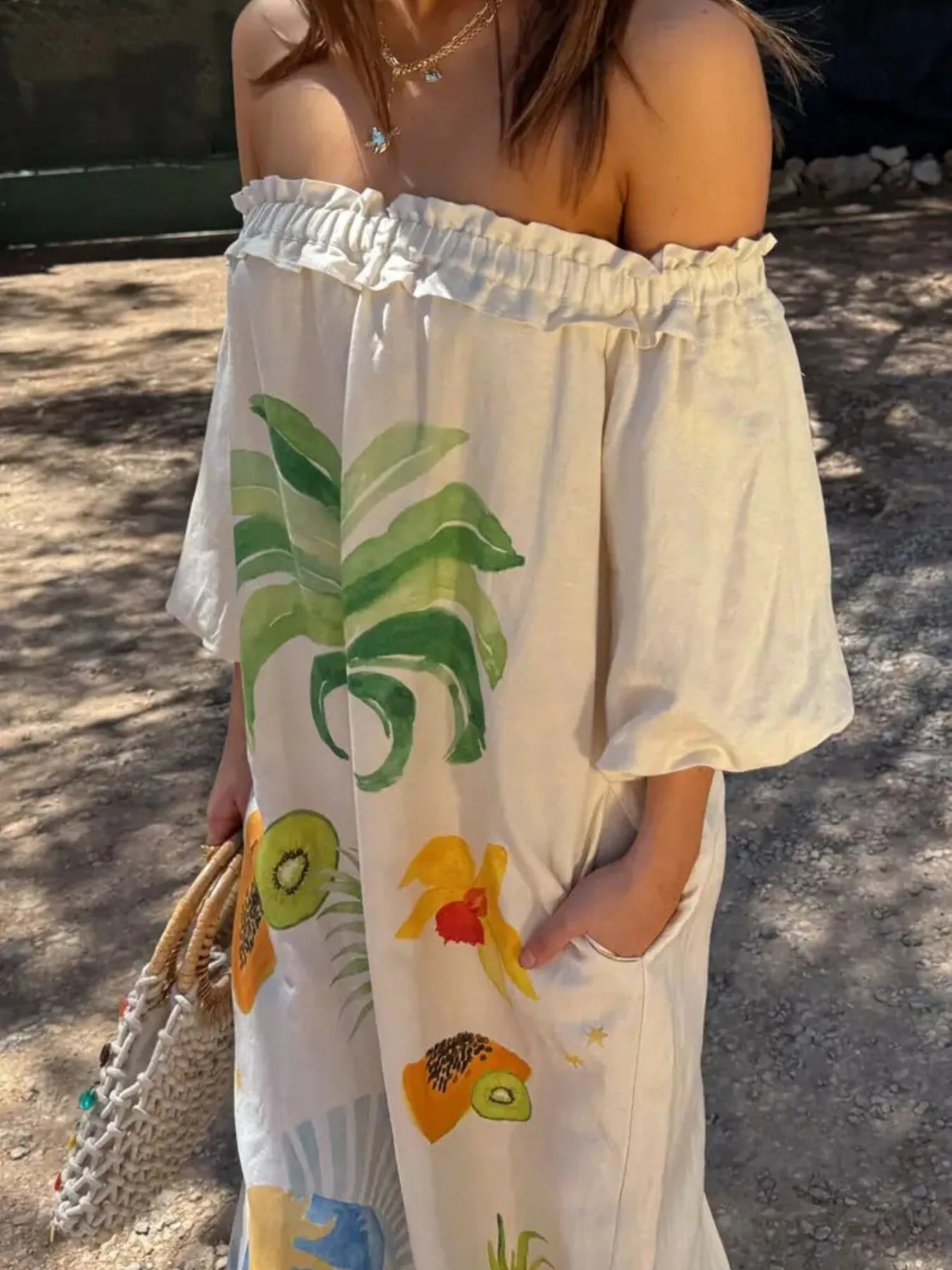 Frill Printed Off-Shoulder Dress