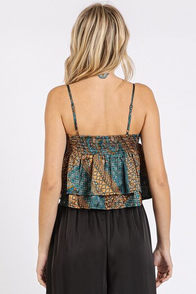 Paisley Patchwork Print Satin Ruffle Crop Cami