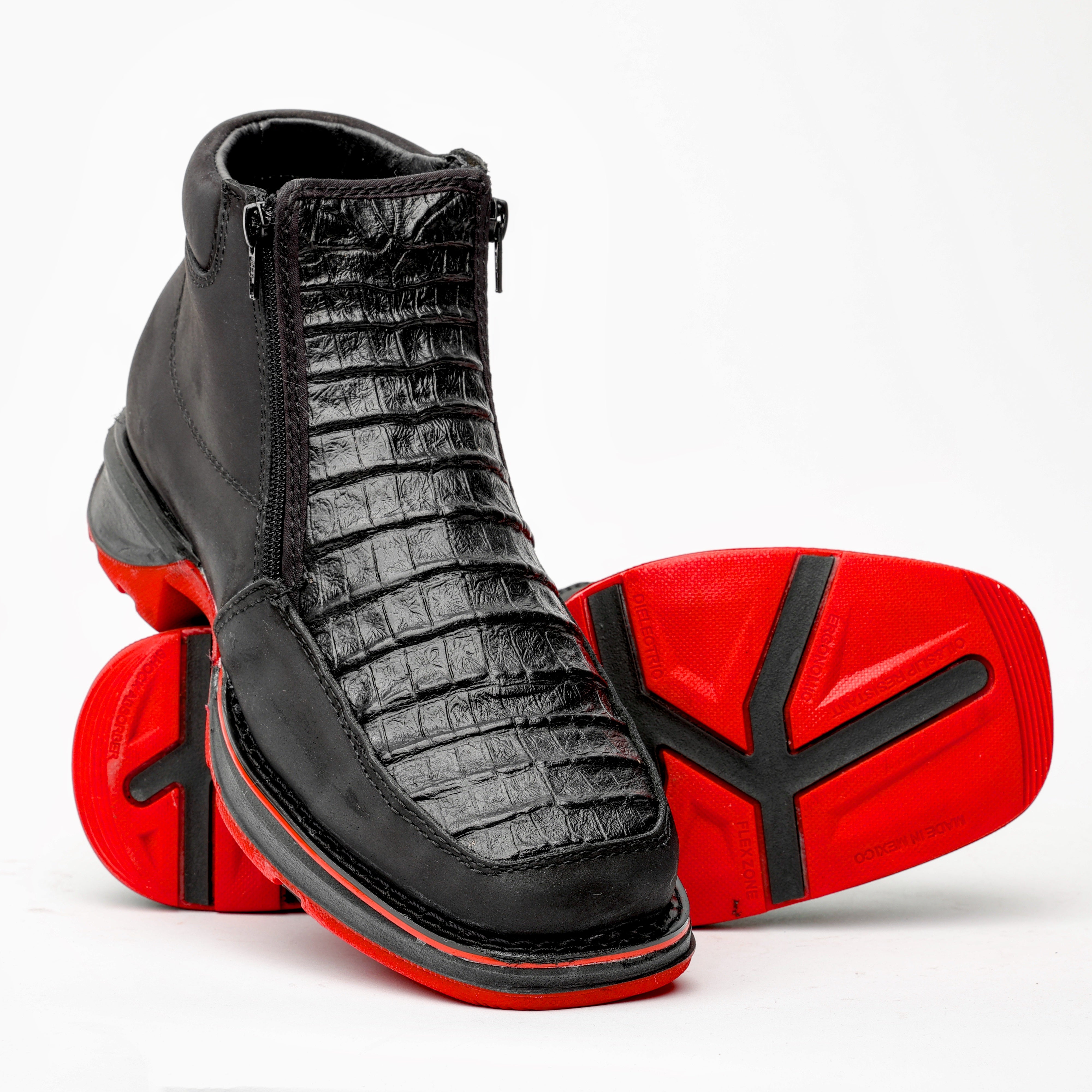 Black Caiman Belly Leather Botin With 3D Lightweight Soles - Square Toe