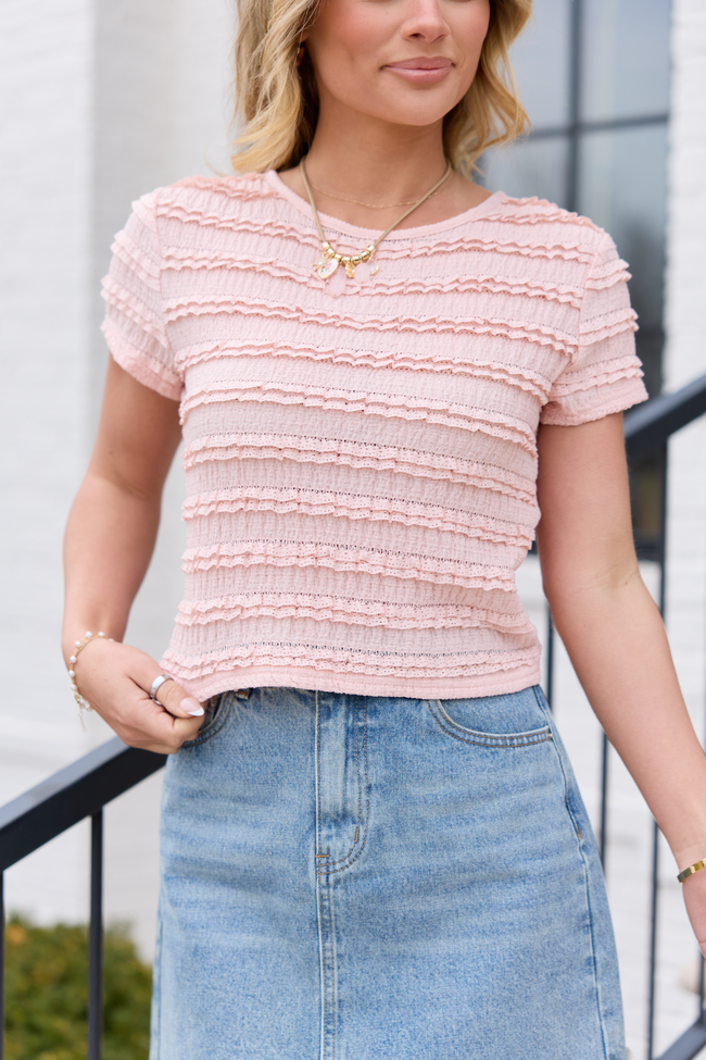 Gia Pink Lace Ruffle Crop Tee