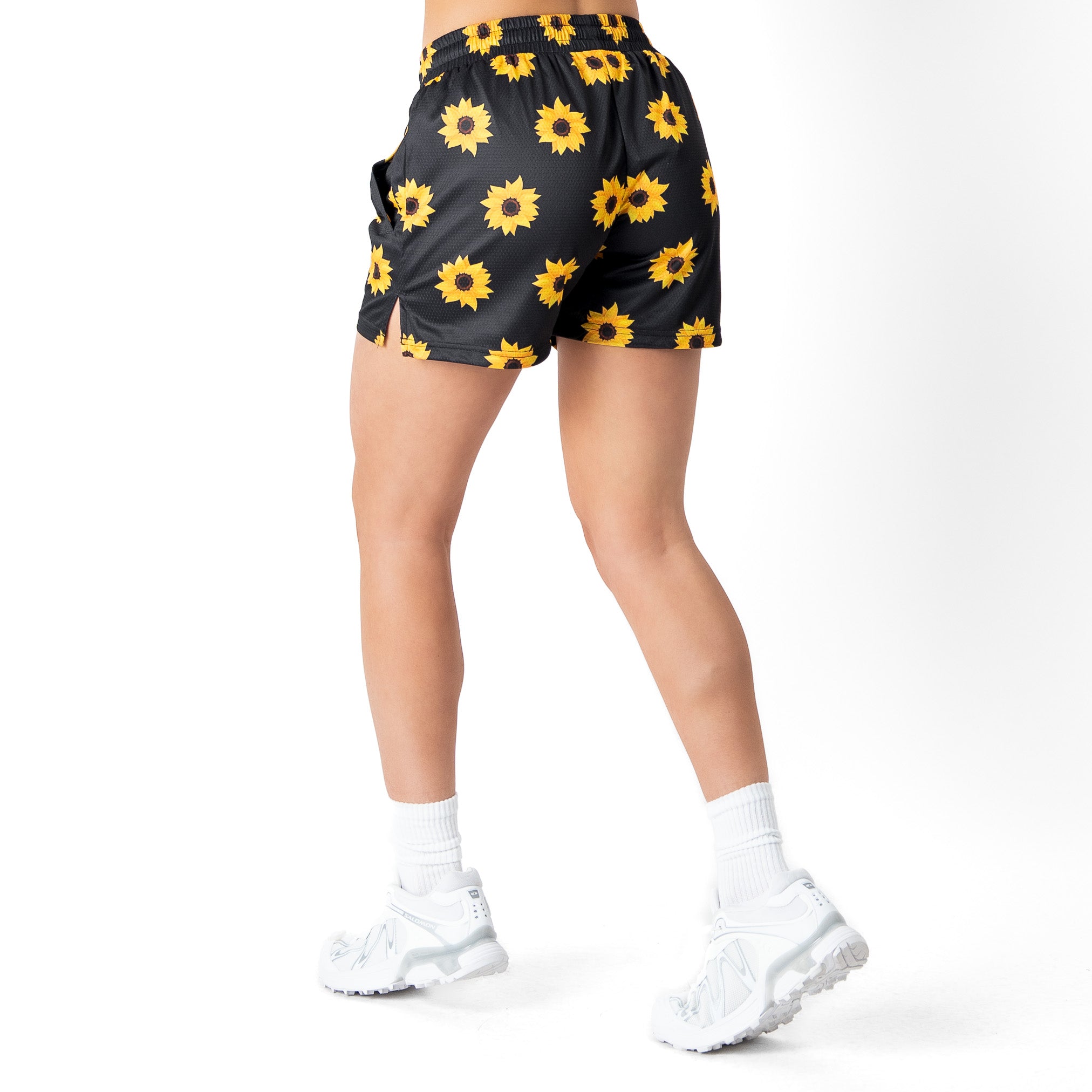 MUAY THAI SHORTS (MID THIGH CUT) SUNFLOWER - BLACK