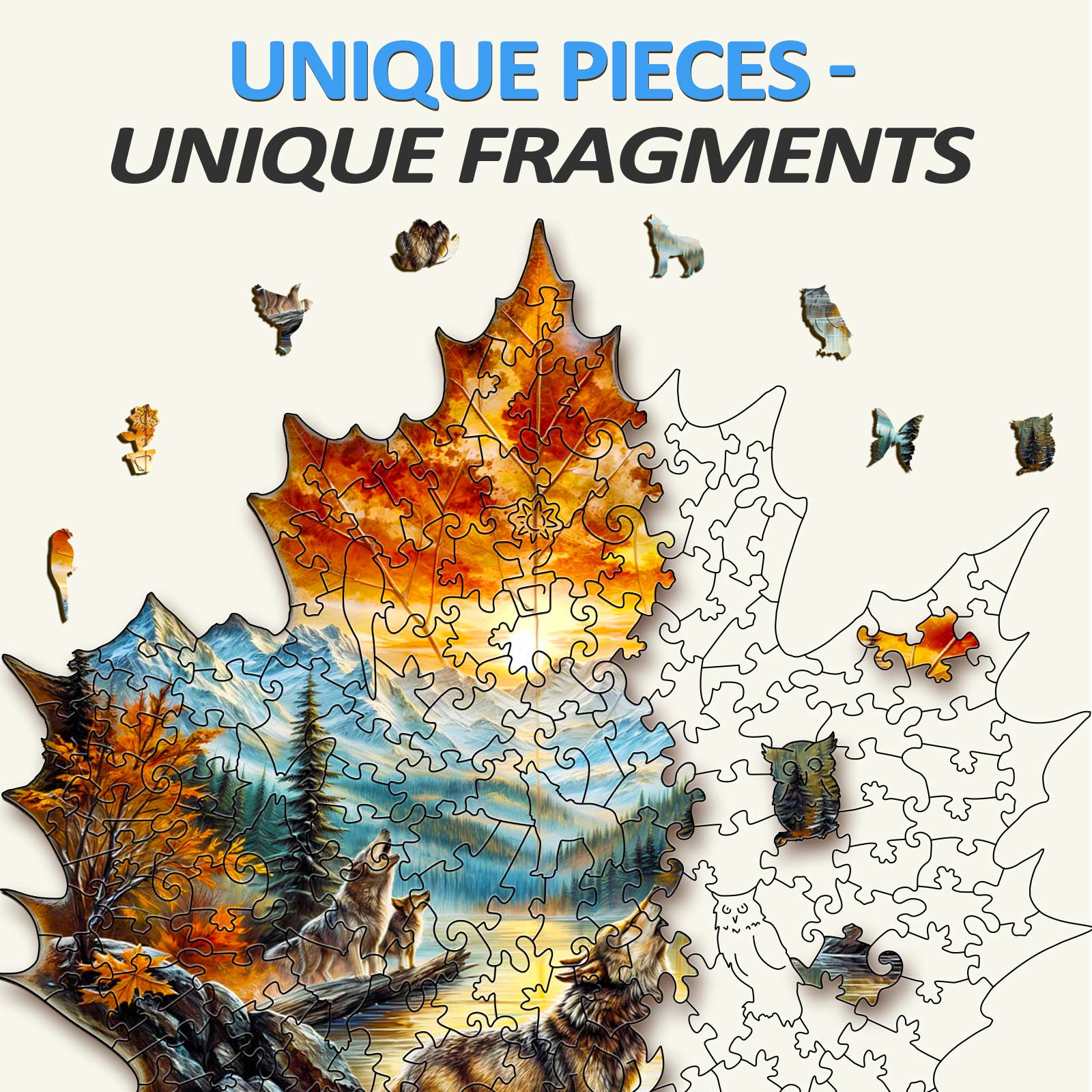 Wolf King autumn Wooden Jigsaw Puzzle