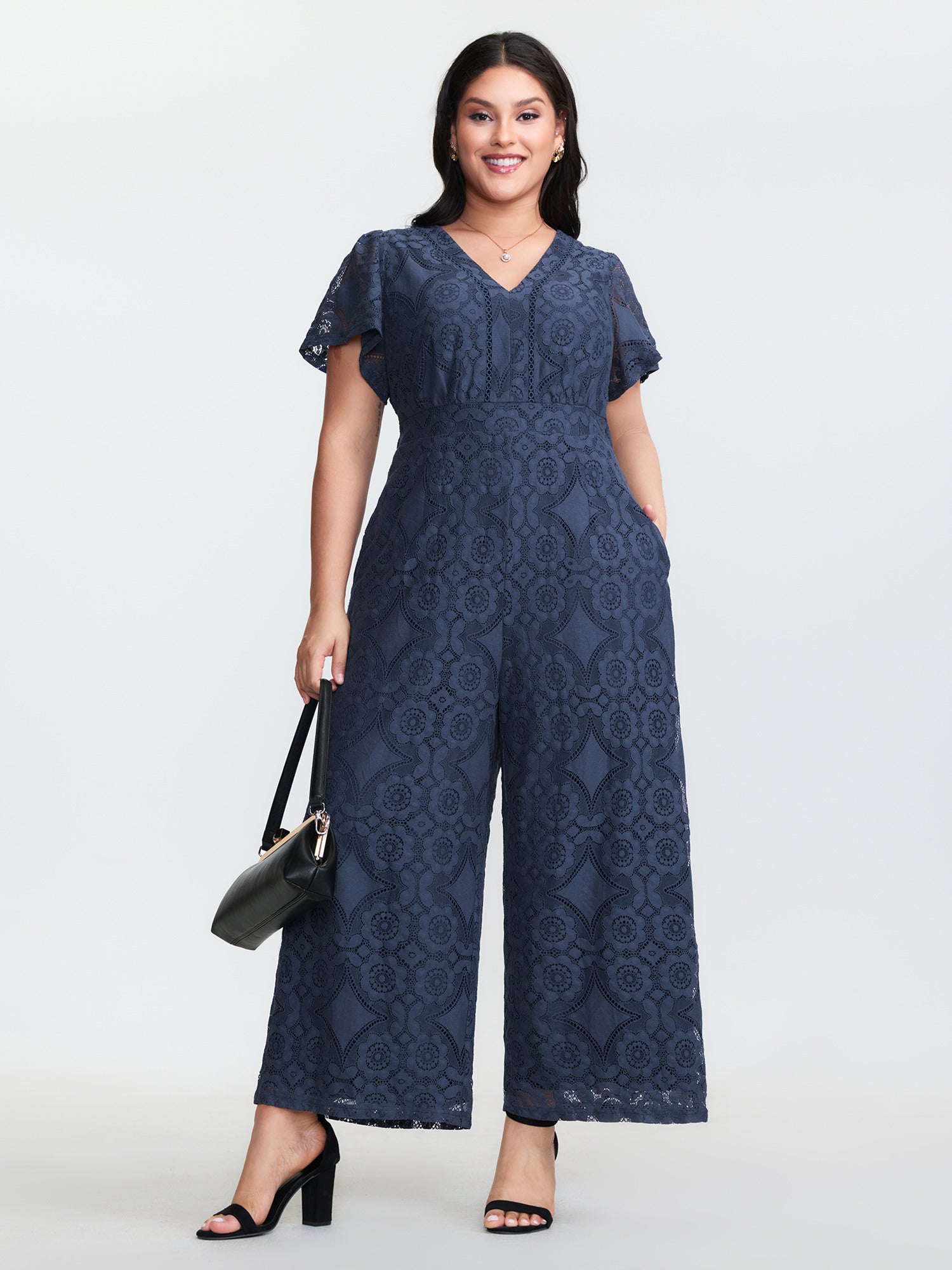 Floral Lace Sheer Stretchy Waist Jumpsuit