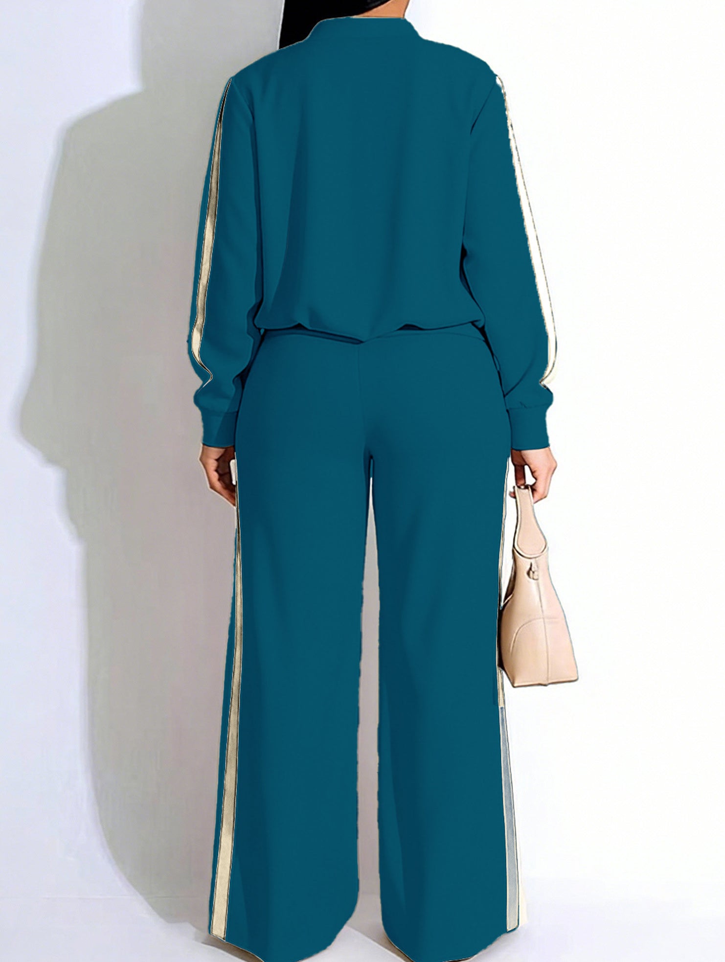 Zippered casual color-block suit for women_CWSS01455