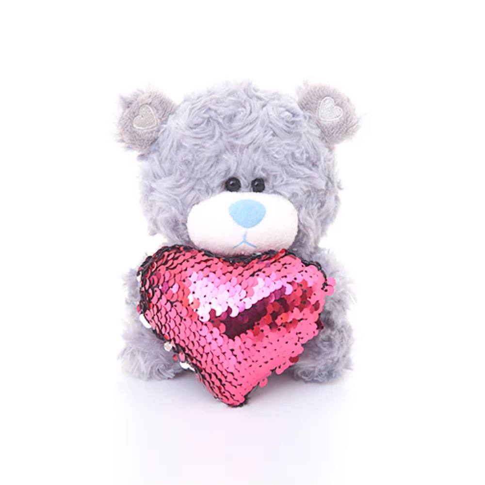 Gray Bears with Sequin Heart  6inch