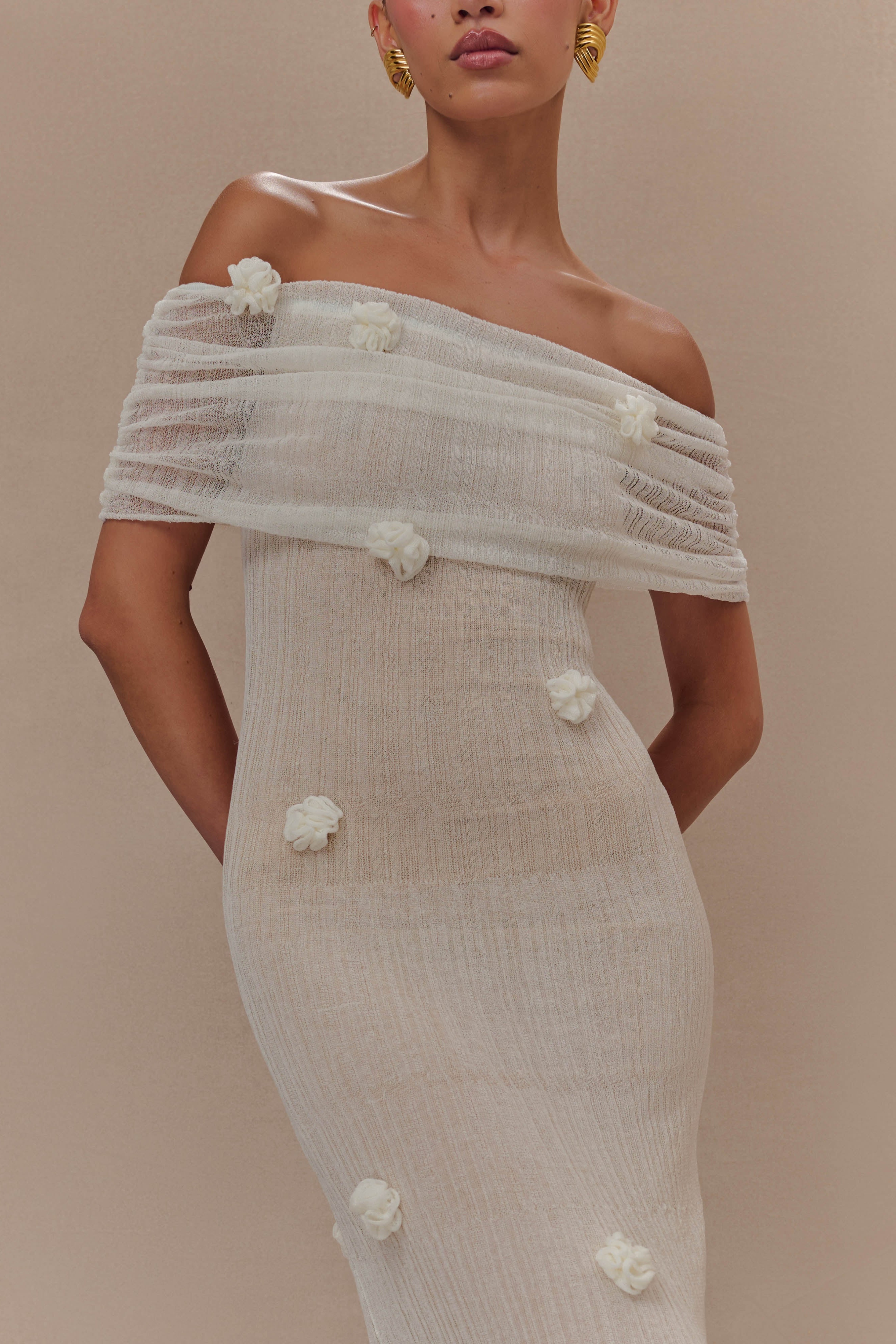 Ivory Orchid Knit Maxi Dress