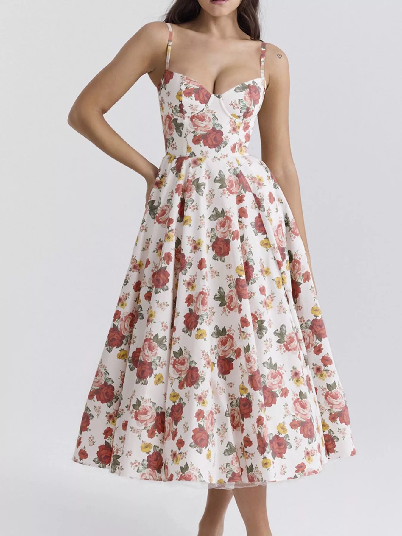 Sweetheart Neck A-Line Midi Dress