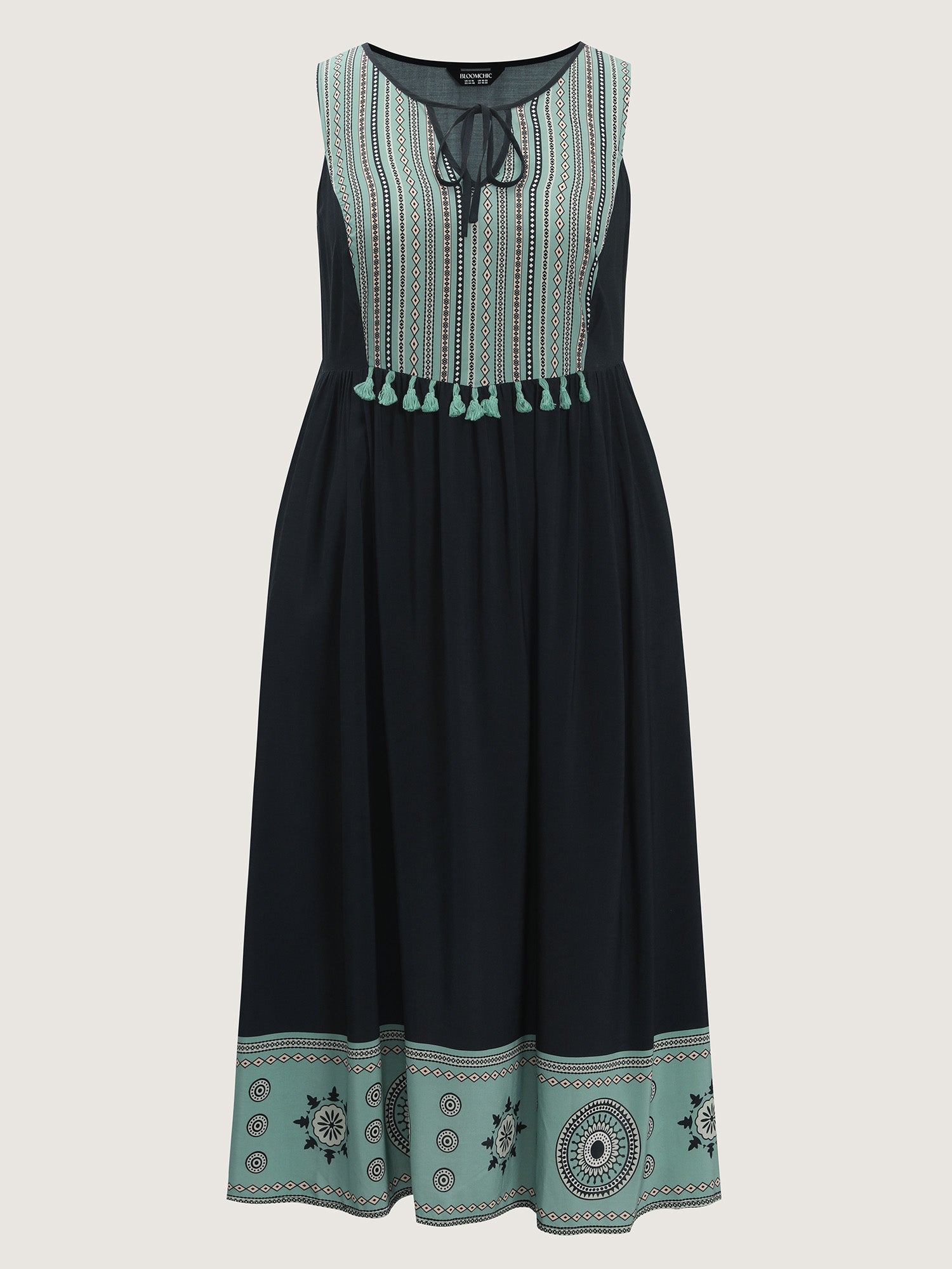 Color Contrast Floral Hem Sleeveless Midi Dress