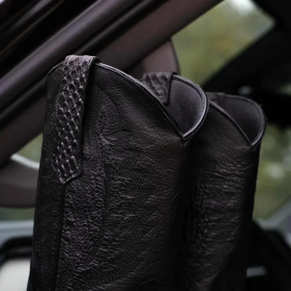 Matte Black Anaconda Leather Boots With 3D Lightweight Sole