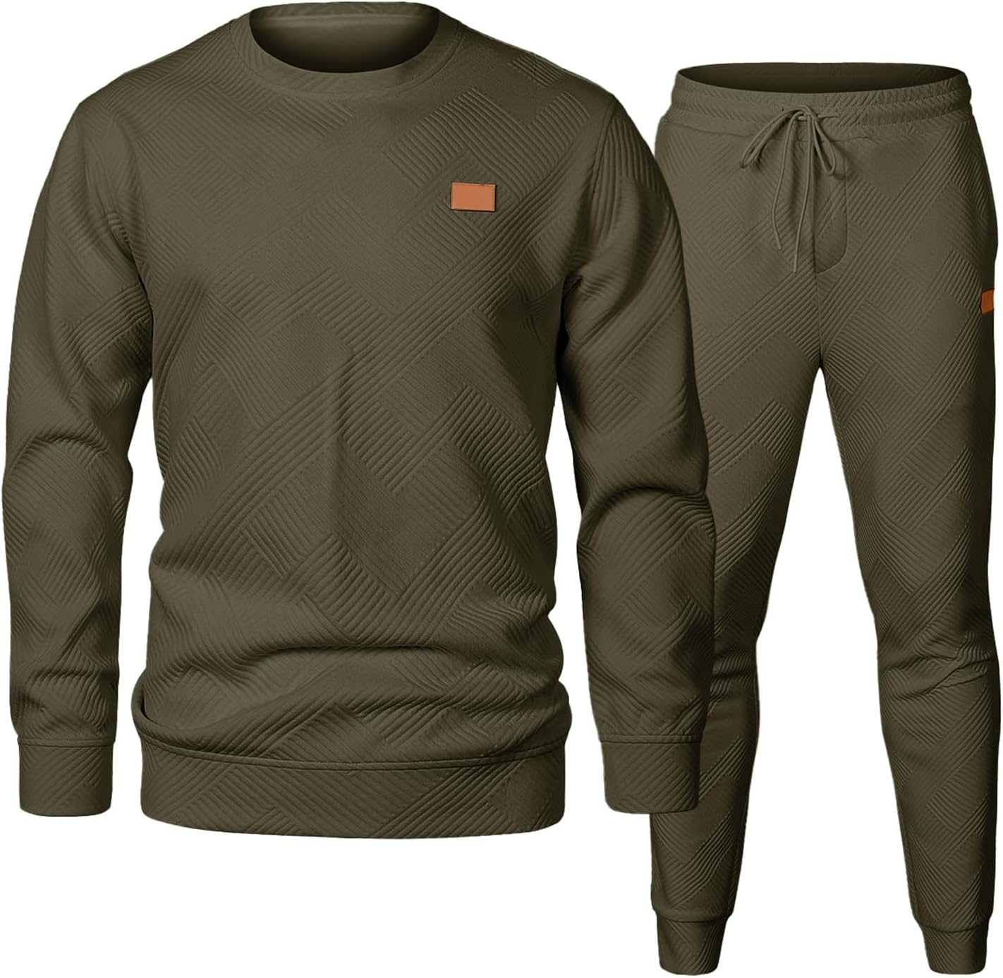 Mens 2 Piece Outfits Knit Jacquard Pullover Sweatshirt Tracksuit & Joggers Sweatpants Sweatsuit Sets with Pockets