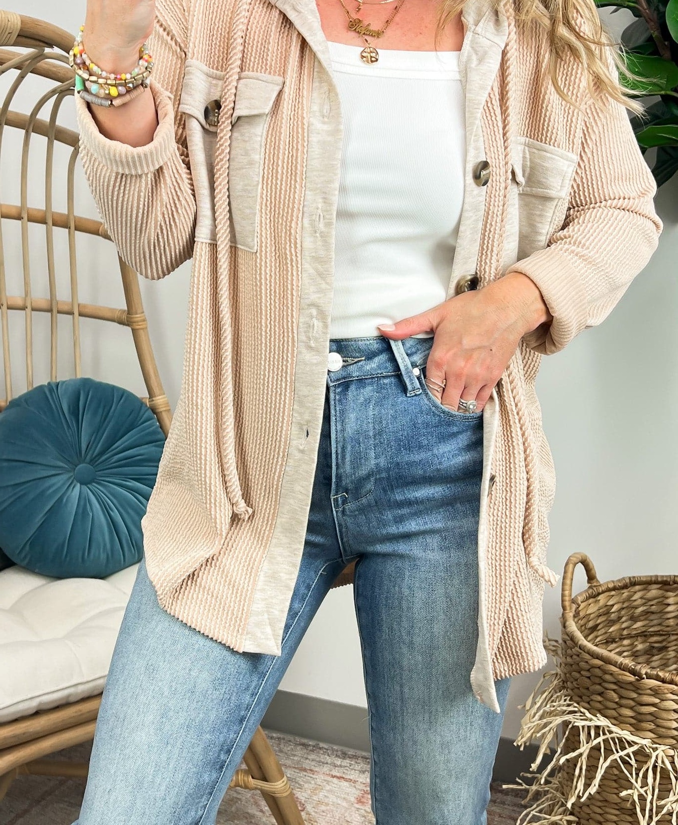 Saturday Satisfaction Ribbed Hooded Shacket