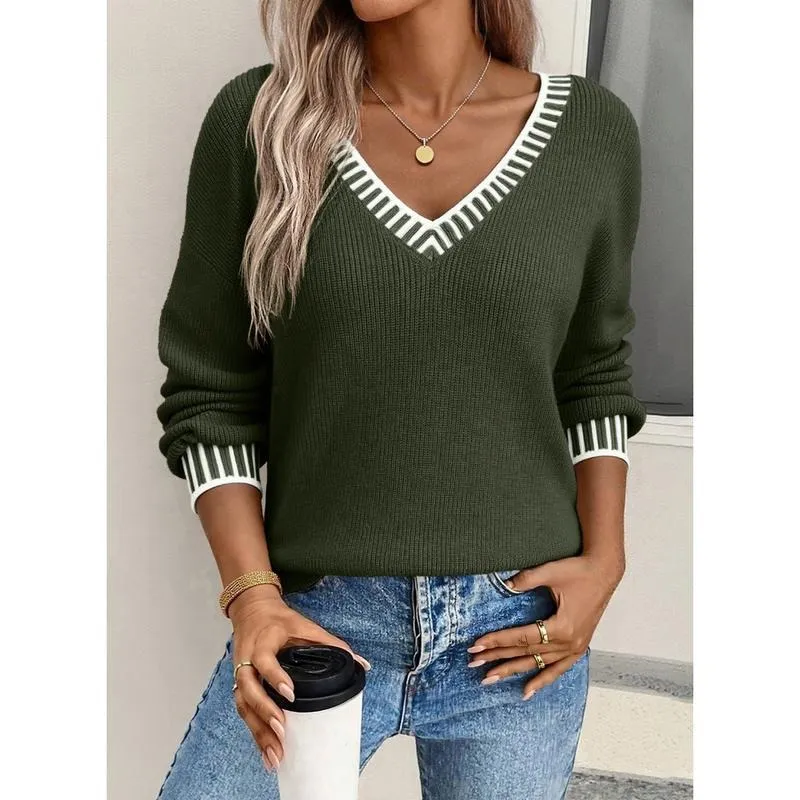 Womens Sweaters Long Sleeve V neck Warm Pullover Knit Tops