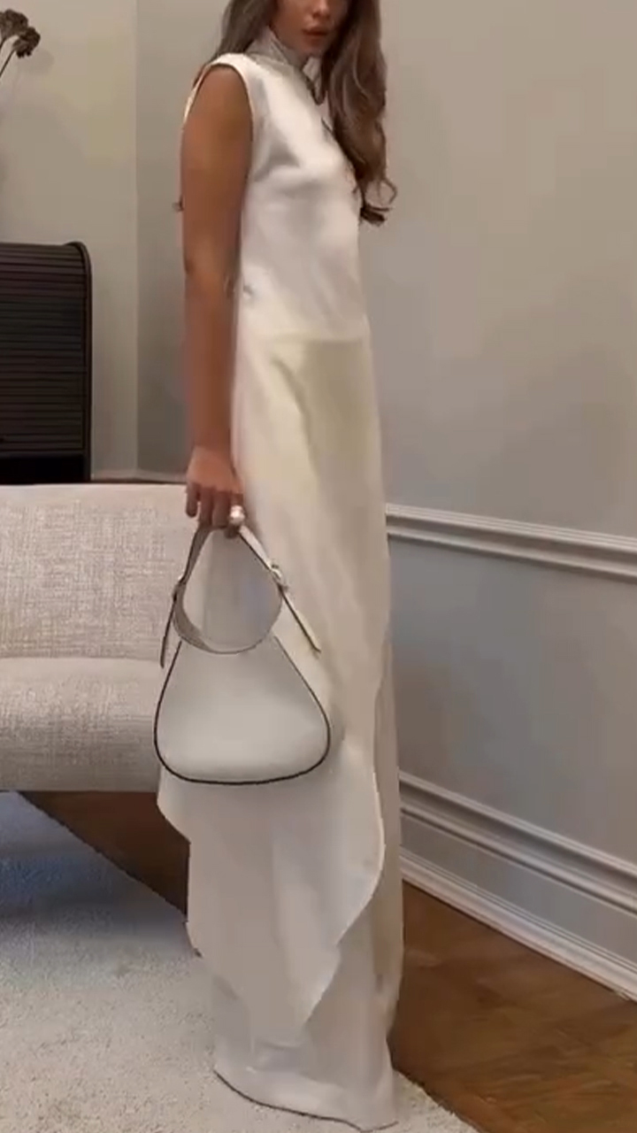 Women Stand-Up Collar Asymmetrical Solid Color Casual Set