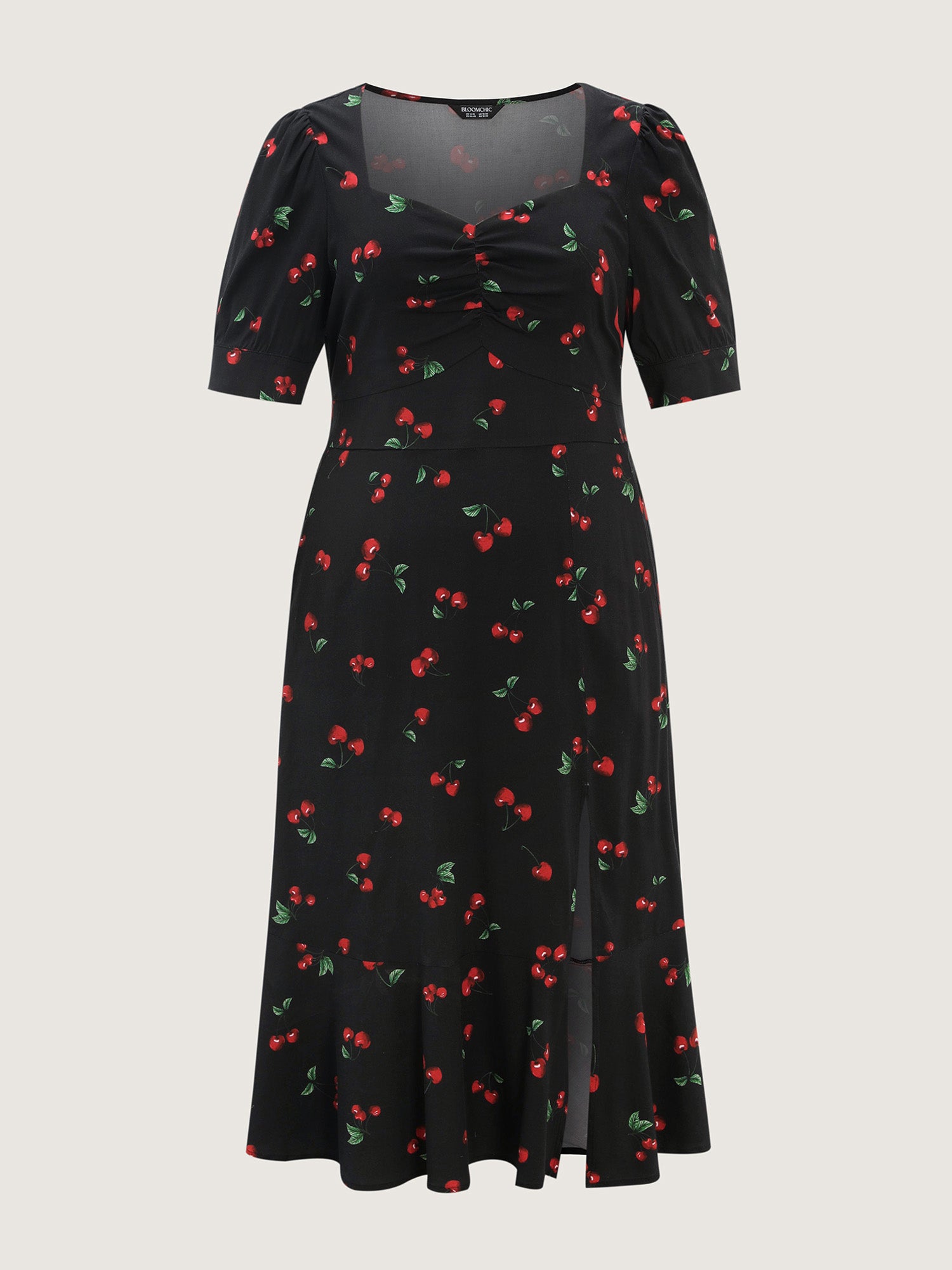 Cherry Print Split Hem Midi Dress