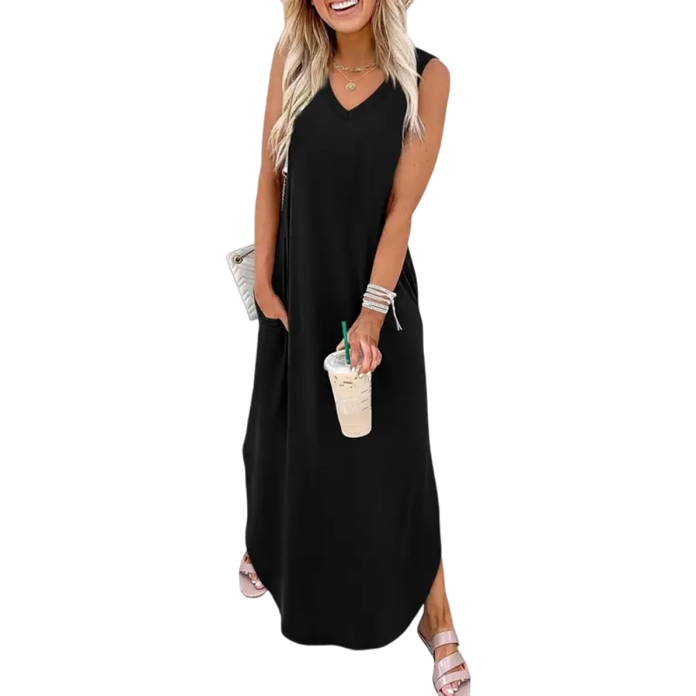 Casual Floral Dresses Maxi Dress Vacation Beach Sundresses  with Pockets