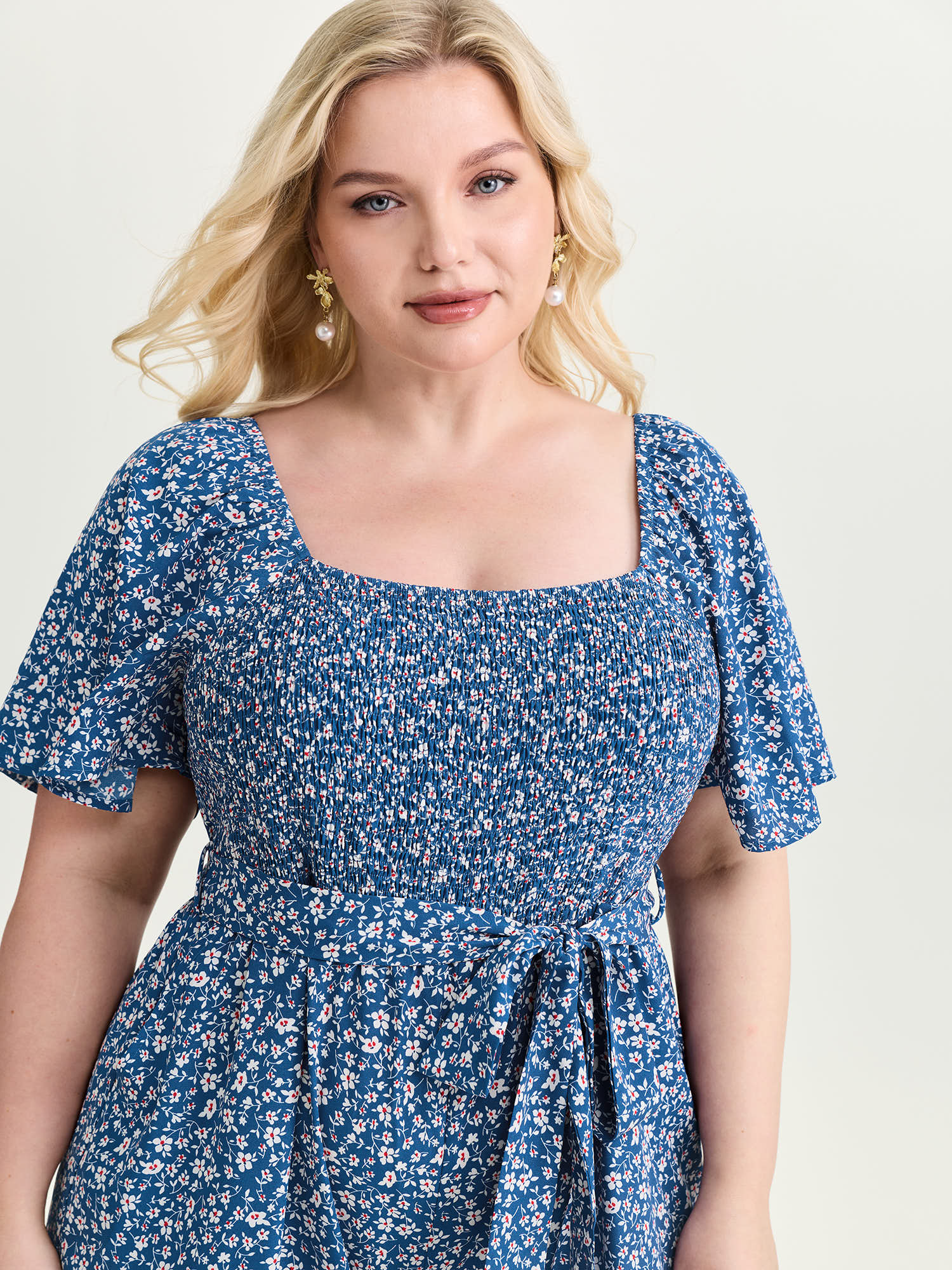 Micro Floral Print Shirred Bodice Jumpsuit