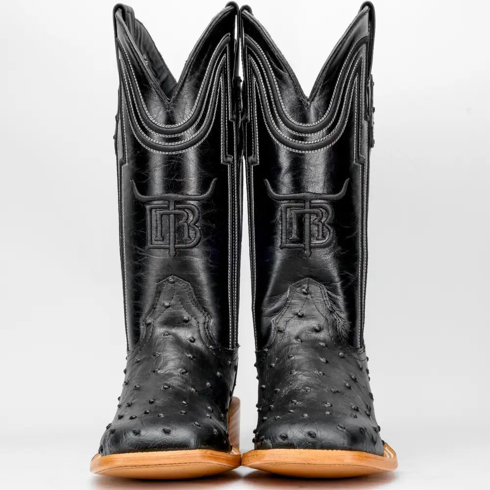 Black Ostrich Leather Boots - Square Toe