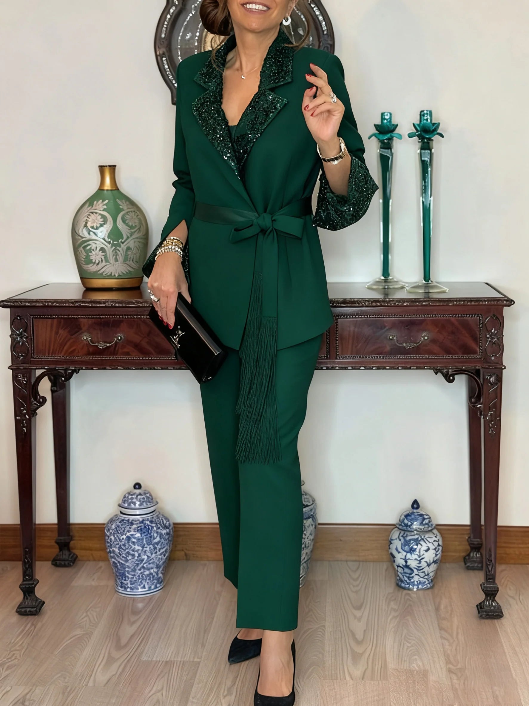 Women Lapel Jacket + Pants Temperament Commuter Suit