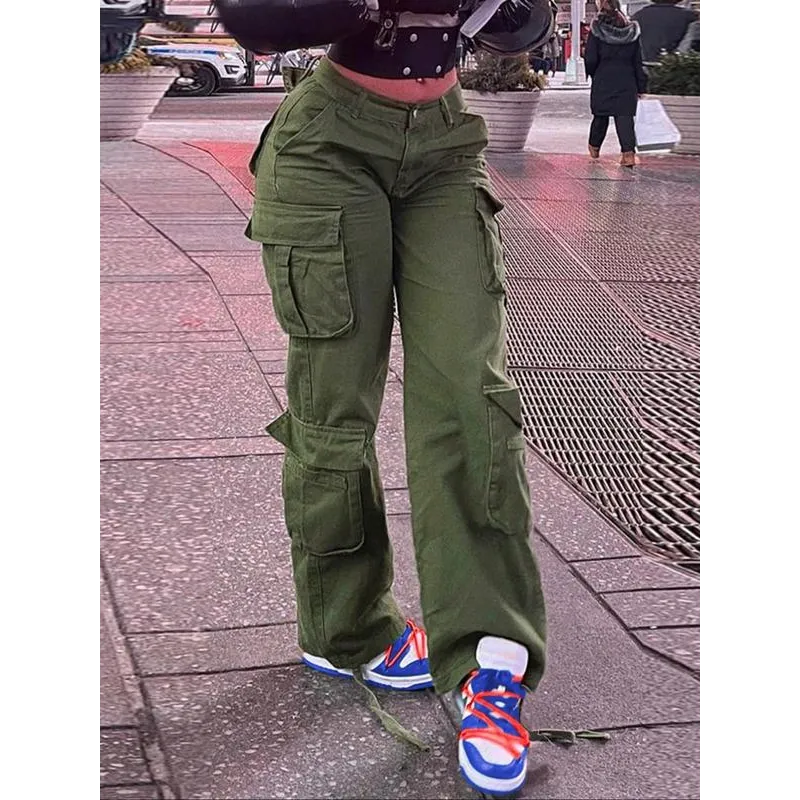 Women's Plain Drawstring High Waist Cargo Pants