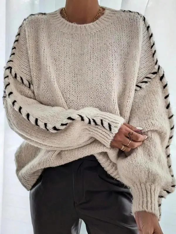 Women's Contrast Binding Drop Shoulder Sweater