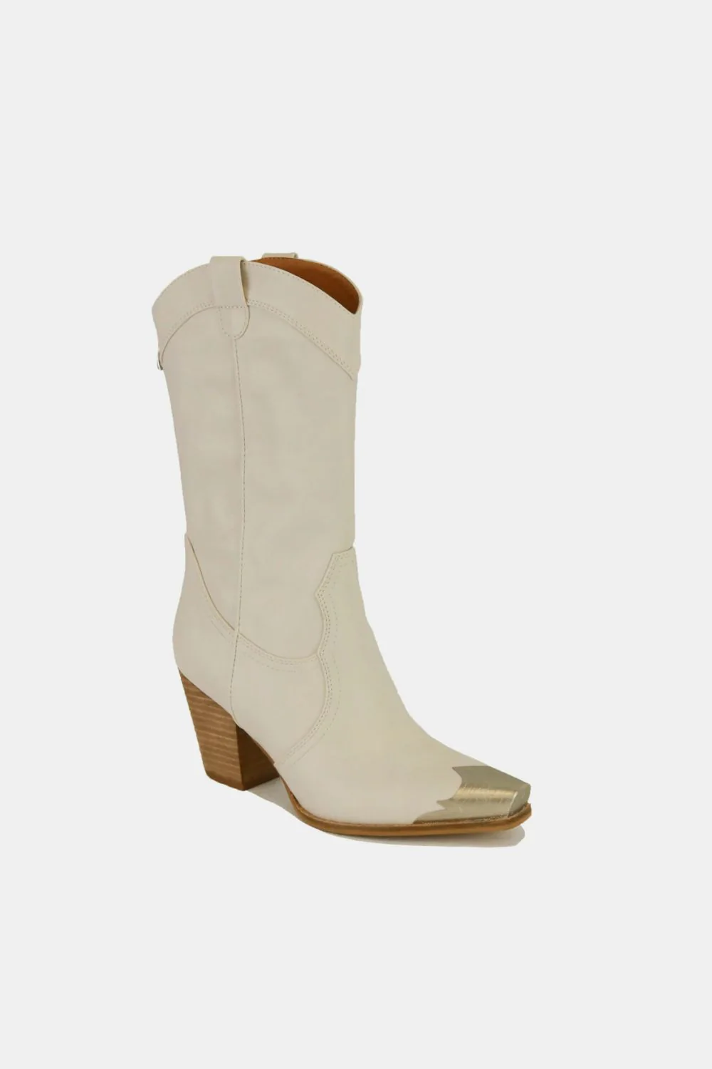 Metal-Toe Block Heel Ankle Boots in Ivory