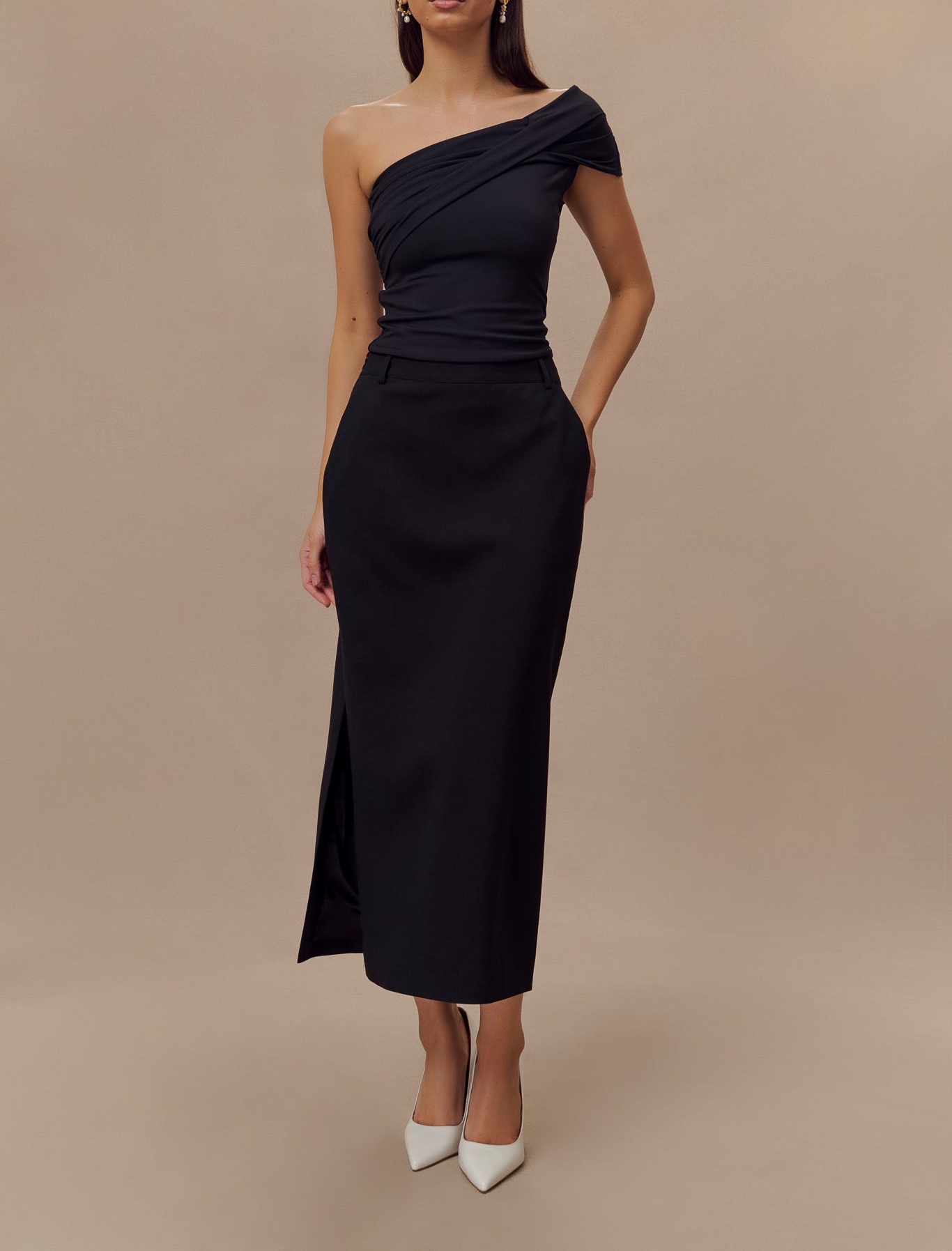 Black One Shoulder Recycled Nylon Twist Top