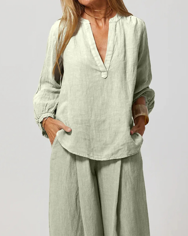 Casual Loose Cotton and Linen Shirt & Pants Two-Piece Set 4bb0